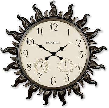 Howard Miller Sunburst II 625-543 Indoor/Outdoor Metal Frame Wall Clock with Quartz Movement