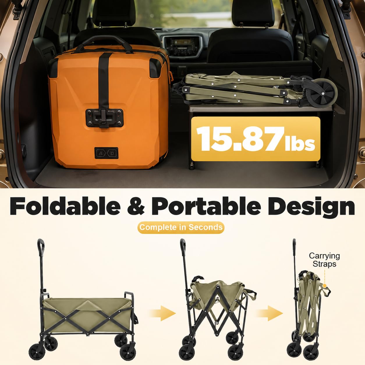 Carrello pieghevole con ruote e maniglia regolabile