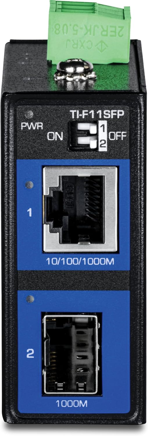 TRENDnet Hardened Industrial 100/1000 Base-T to SFP Media Converter, DIN-Rail and Wall Mount Hardware Included, Multi Or Single Mode Fiber, Power Supply Sold Separately, Black, TI-F11SFP