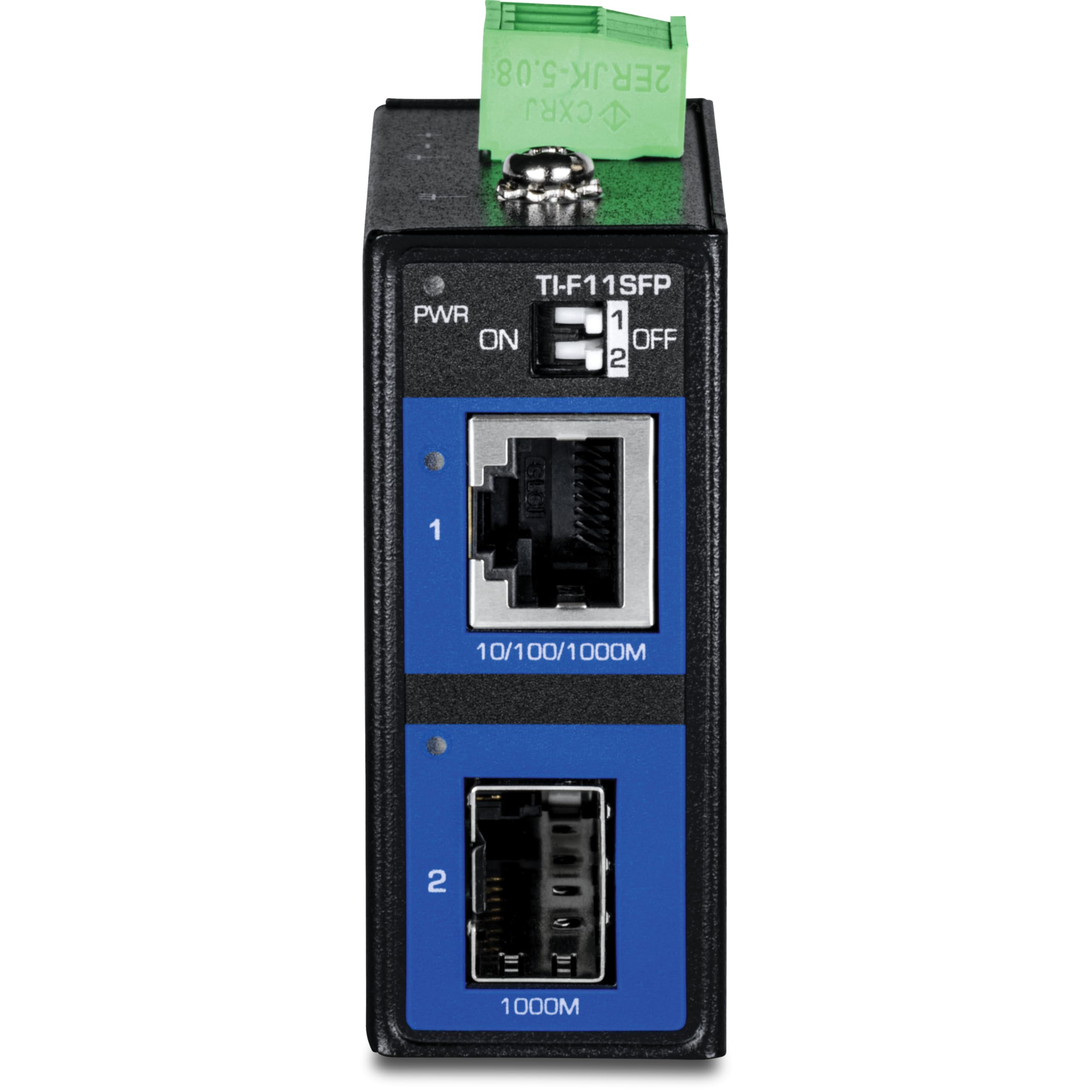 TRENDnet, TI-F11SFP, Convertitore multimediale industriale,100/1000Base-T per SFP, hardware di montaggio su guida DIN e a parete incluso, nero