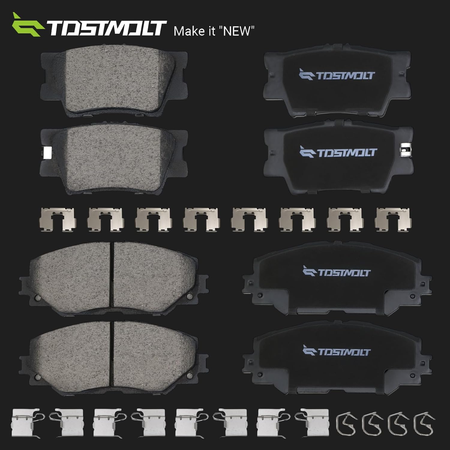 New 8pcs Complete Front+Rear Super Quiet Shimmed Slotted Ceramic Disc Brake Pads Set w/Installation Hardware Compatible With 06-12 RAV4 2.4L/2.5L w/ 2-Rows of Seatings 13-18 LE 10-12 HS250h
