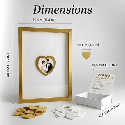 Miniatura 3 de Libro de invitados de boda dorado alternativo para recepción con corazones de madera, un marco, decoración de libros, recuerdos para boda, ideas de