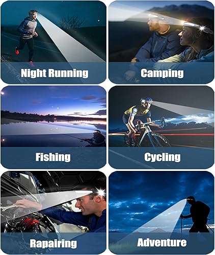 Miniatura 8 de Linterna frontal recargable, 2 unidades, linterna de cabeza impermeable, 2 XPE LED y lámpara de cabeza LED COB, lámpara de cabeza de haz ancho de