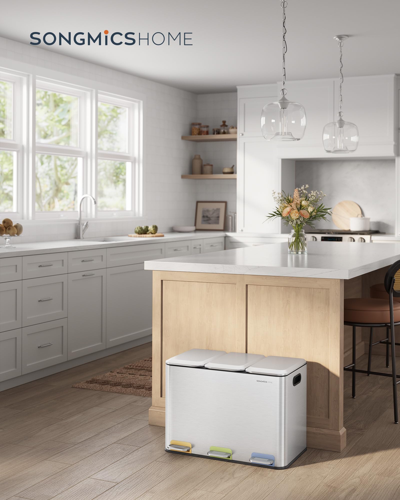 Amazon.co.jp: SONGMICS ゴミ箱 分別 3連 3x15L 横型ダストボックス 蓋