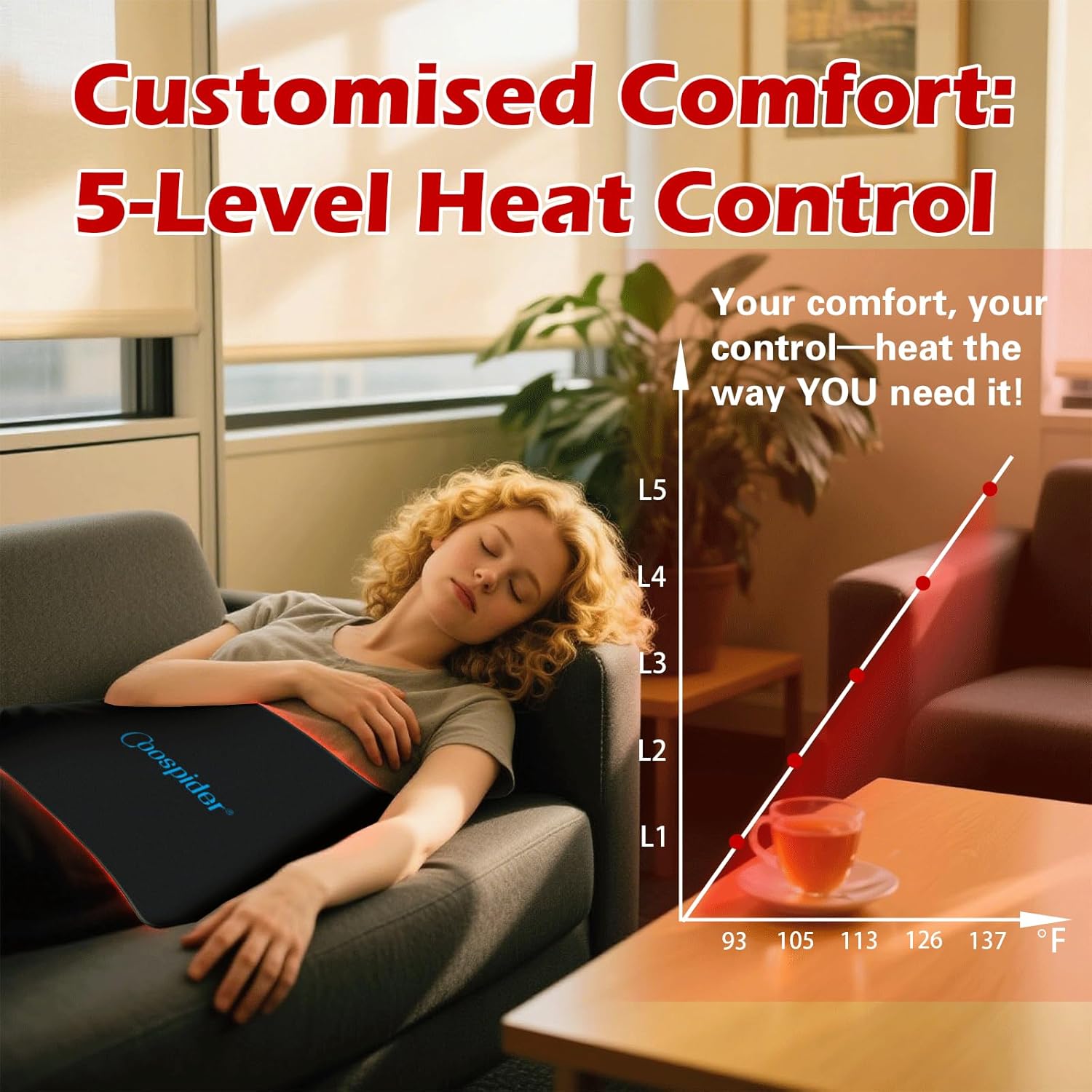 18" x 18"Red Light Therapy Mat for Body, 255 LEDs 660nm 850nm Infrared Light Therapy Heating Pad with Car Charger Plug for Back Knee Joints 50w 10Hz/40Hz Pulse Mode