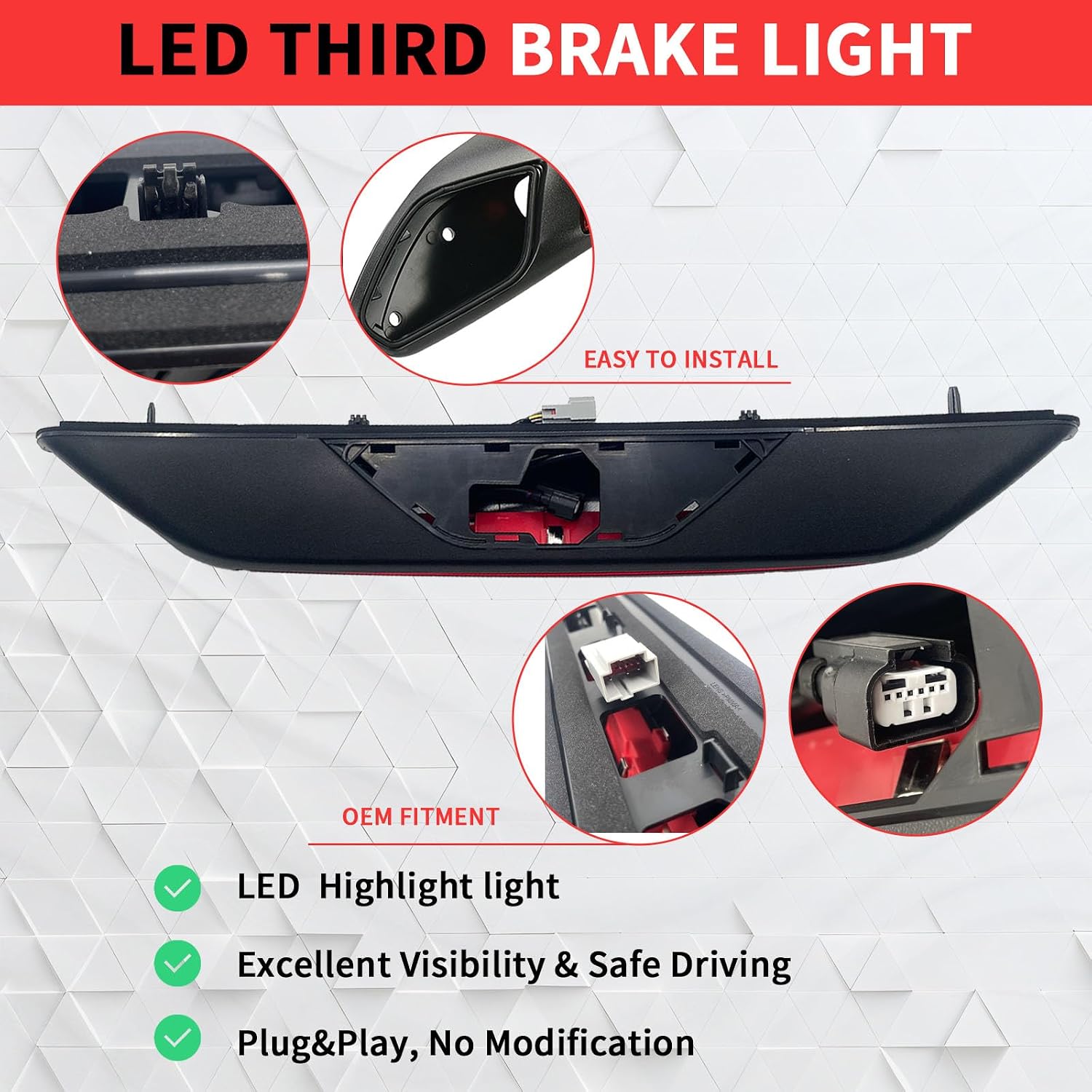 923-127 Third Brake Light LED 3rd Brake Light Compatible with 2018 2019 Ford Transit 150 250 350 350HD High Mounted Center Stop Light Assembly Replace# JK4Z13A613AA JK4Z13A613AD JK4Z13A613AG
