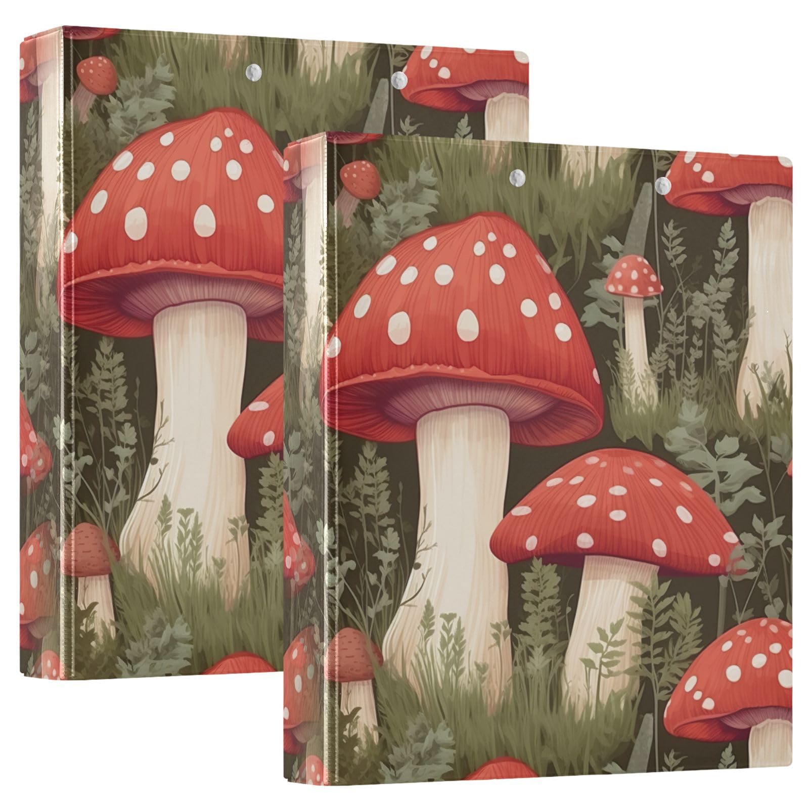 Classeur à 3 Anneaux A4 - Motif Champignon - Capacité 200 Feuilles - Coque PVC Rigide - Avec Clip D'Écriture - 6