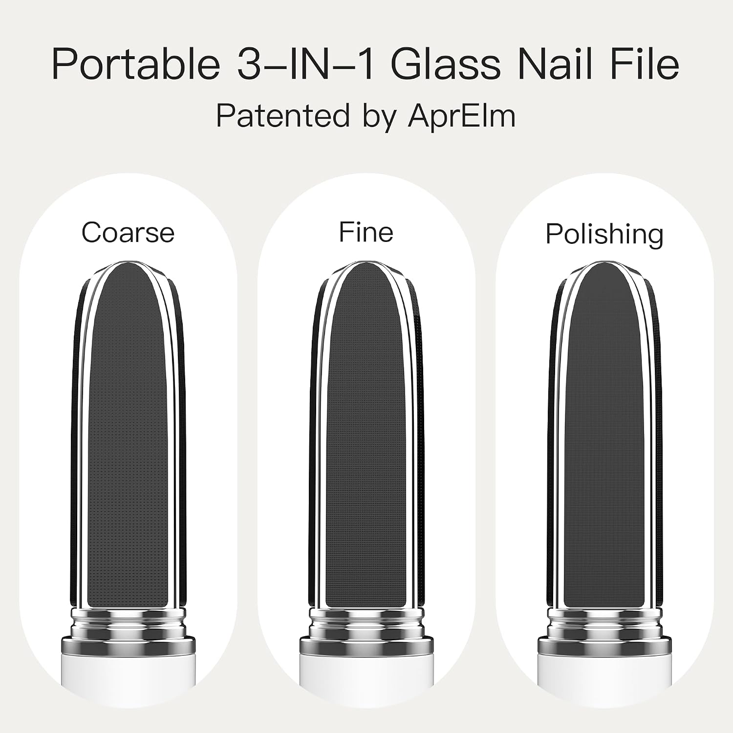 APRELM Portable 3-in-1 Glass Nail File with Case, Reusable 3-Sided Nail Files and Buffers for Natural Nails, Coarse/Fine/Polishing Mini Nail Files for Travel Outdoor Home (White)