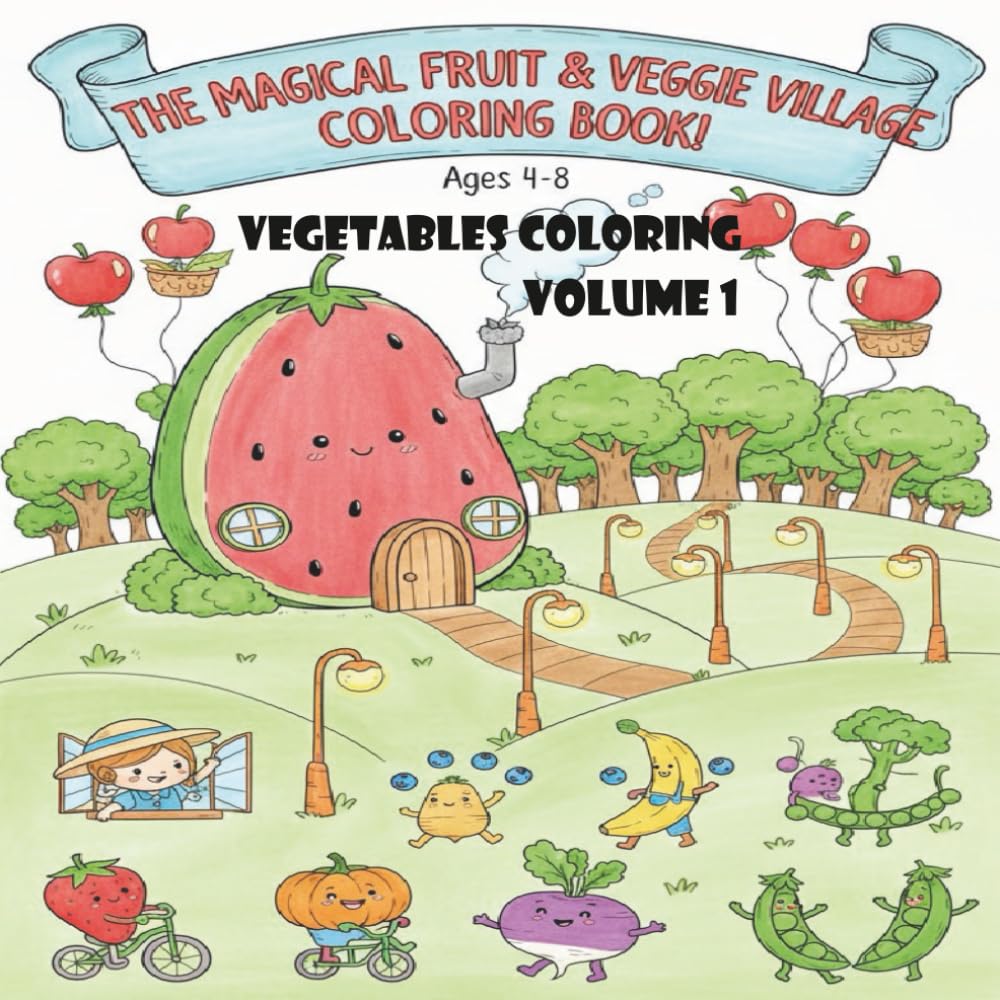 The Magical Fruit and Veggie Village Coloring Book_Vegetables Coloring Book: A Fun and Educational Coloring Book for Kids