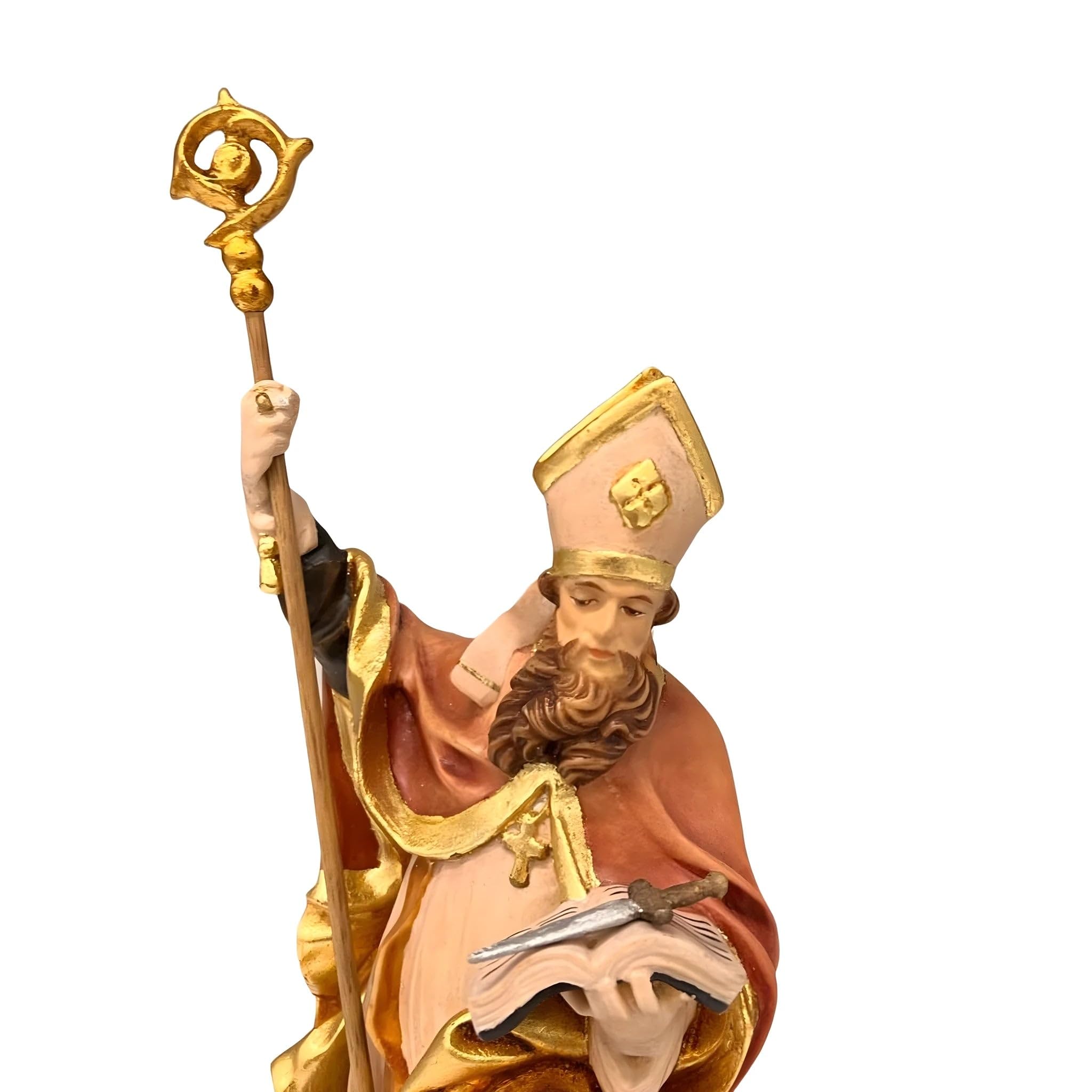 Dolfi św. Chiliano rzeźbiony z drewnianym mieczem 40 cm | Naturalne drewno w Val Gardena | Figurka szopka