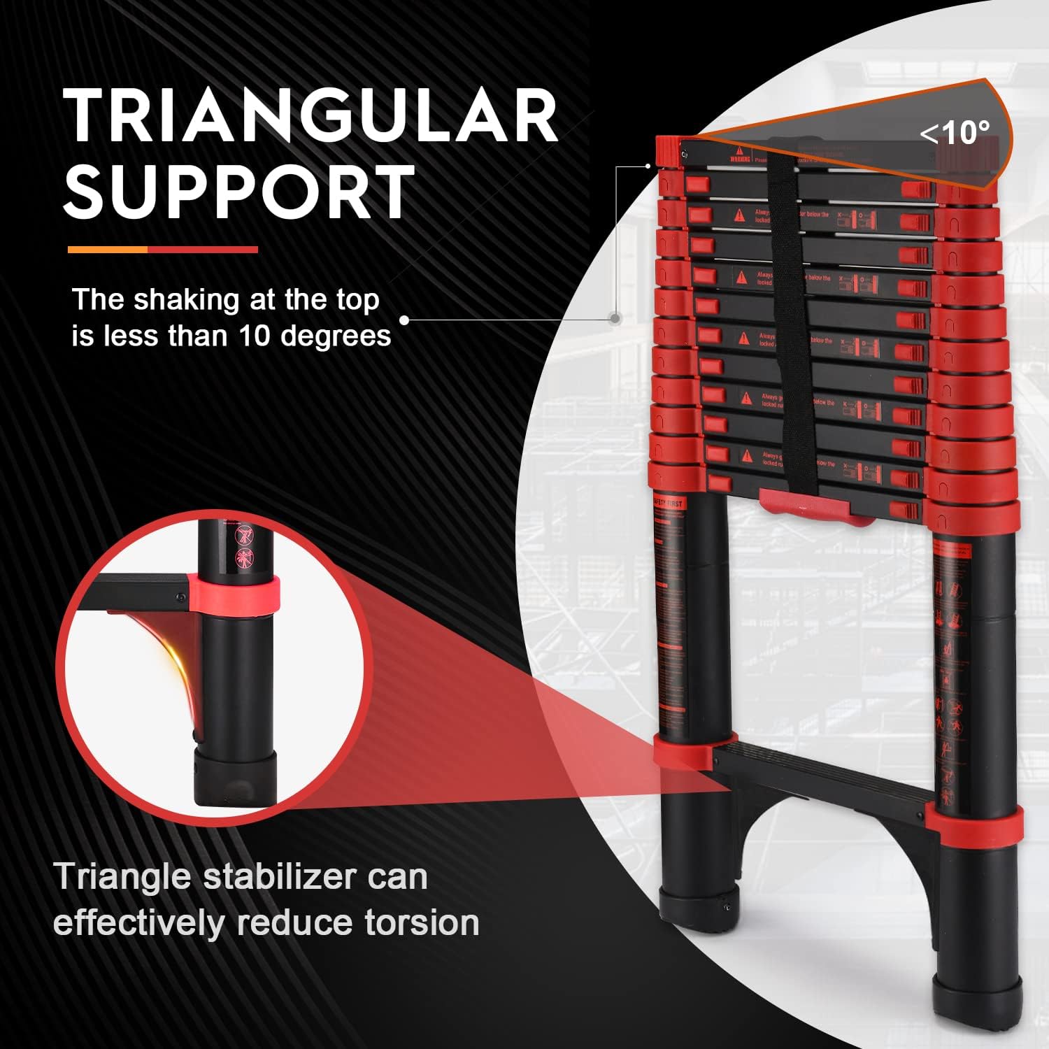 HBTower Telescoping Ladder 12.5 FT Red Aluminum Lightweight Extension Ladder with 2 Triangle Stabilizers, Heavy Duty 330lbs Max Capacity, Multi-Purpose Collapsible Ladder for RV or Outdoor Work