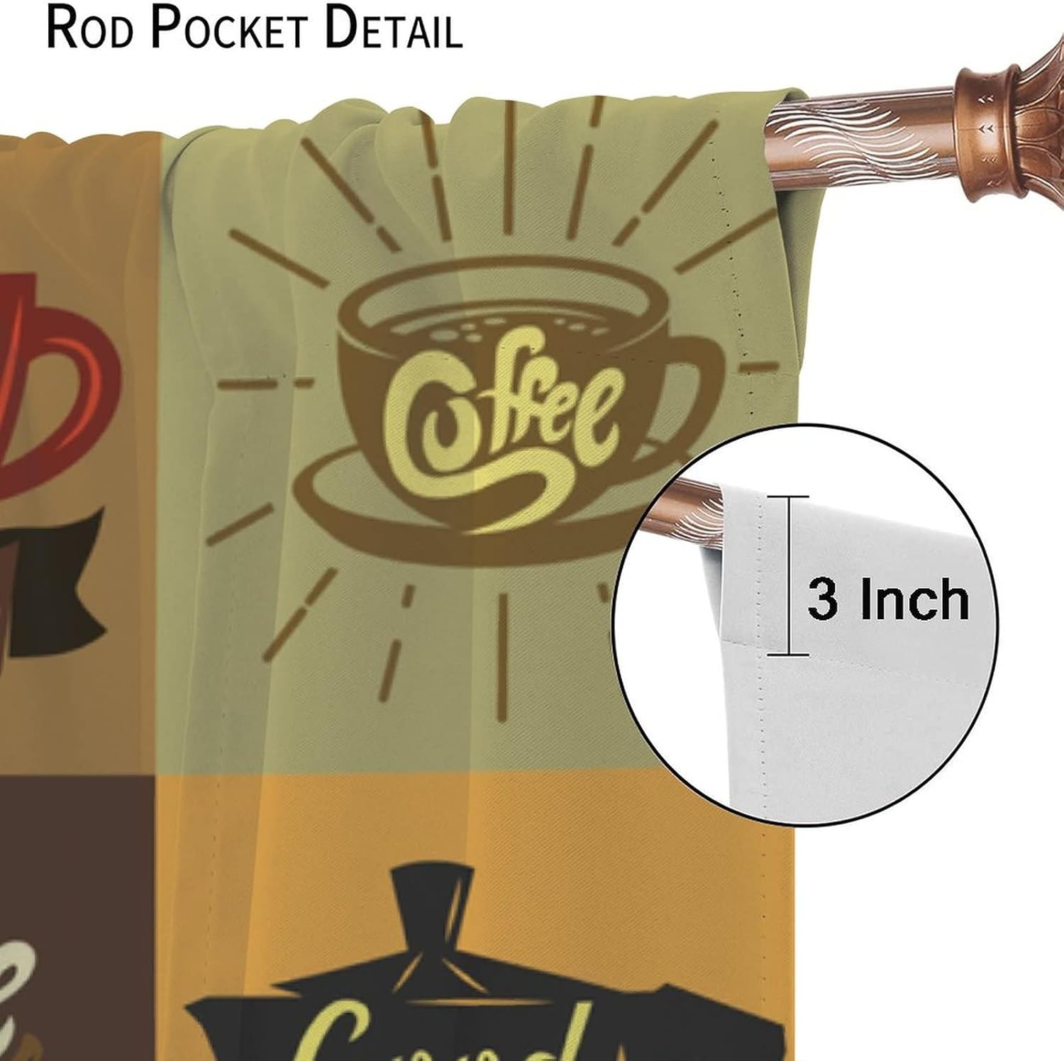 Coffee Kitchen Window Curtains, Shop and Set Vintage Theme Design Room Darkening Rod Pocket Curtain for Kitchen Cafe Decor Set 2 Panels 42 x 45 Inch