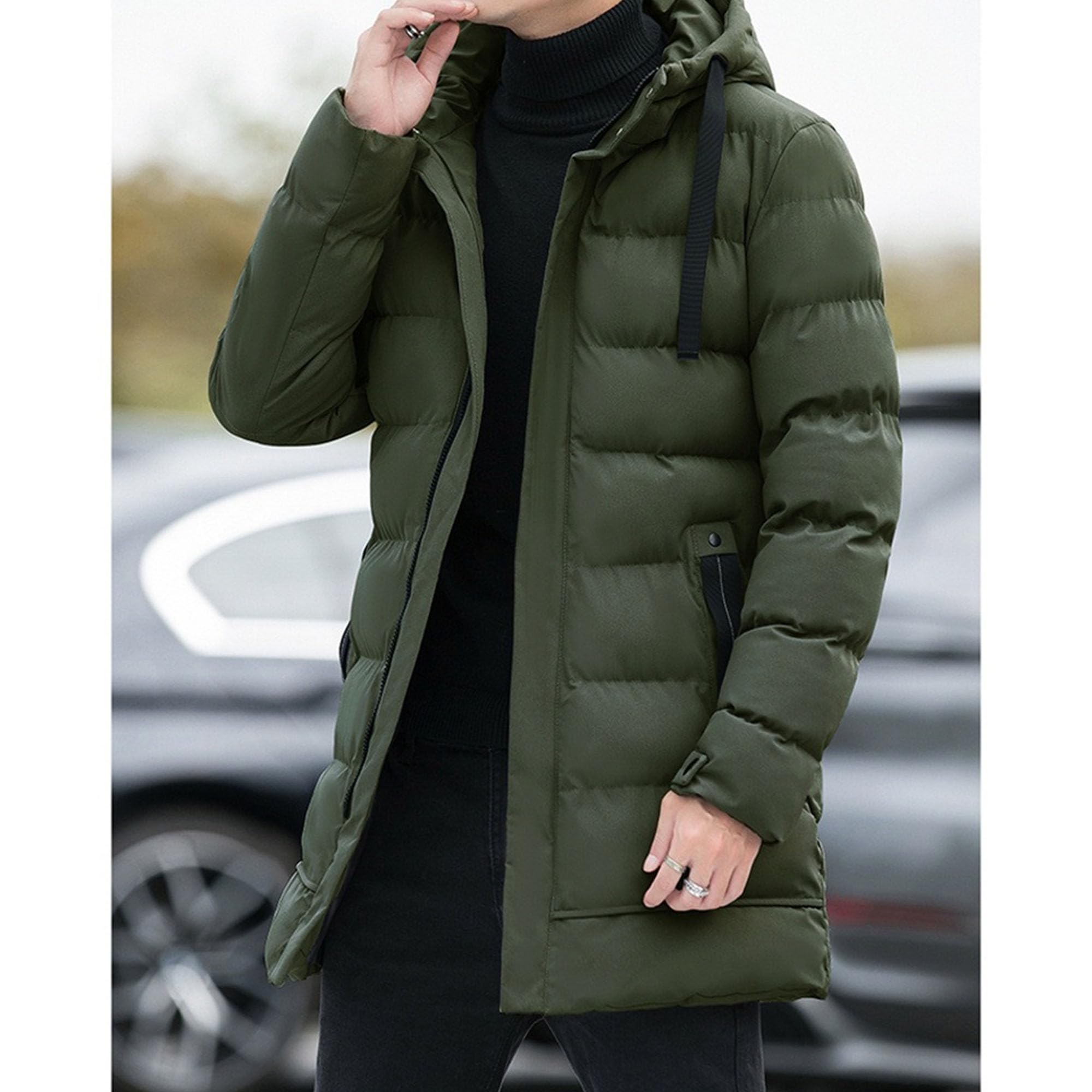 ZDJSWJ Veste longue Puff 2pc pour homme Manteau d'Hiver chaud lourd Veste rembourrée à capuche épaissie