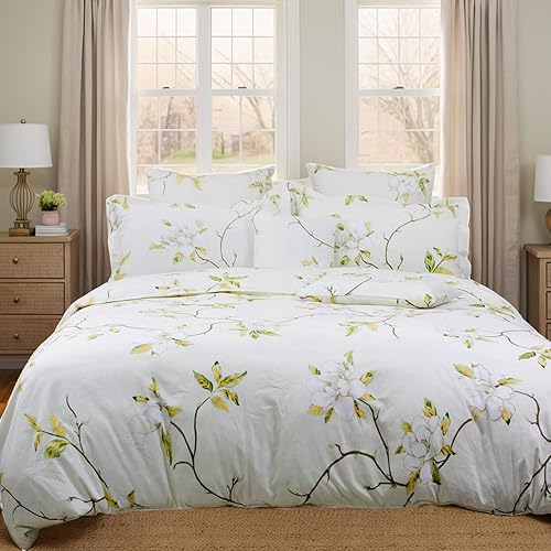 Miniatura 27 de FADFAY Juego de funda de edredón, ropa de cama floral elegante, beige desgastado con pájaros y flores, juego de funda de edredón vintage de granja