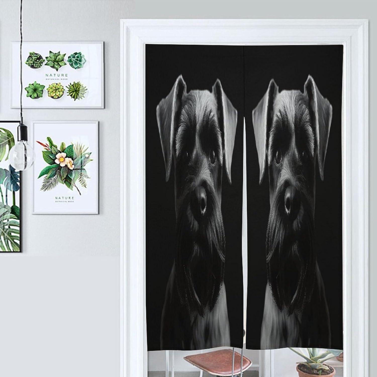Black Schnauzer Dog Door Curtain Printed Doorway Noren Japanese Style Doorway Room Divider Curtains for Privacy Partition Divider Kitchen Home Decorations Wall Hanging