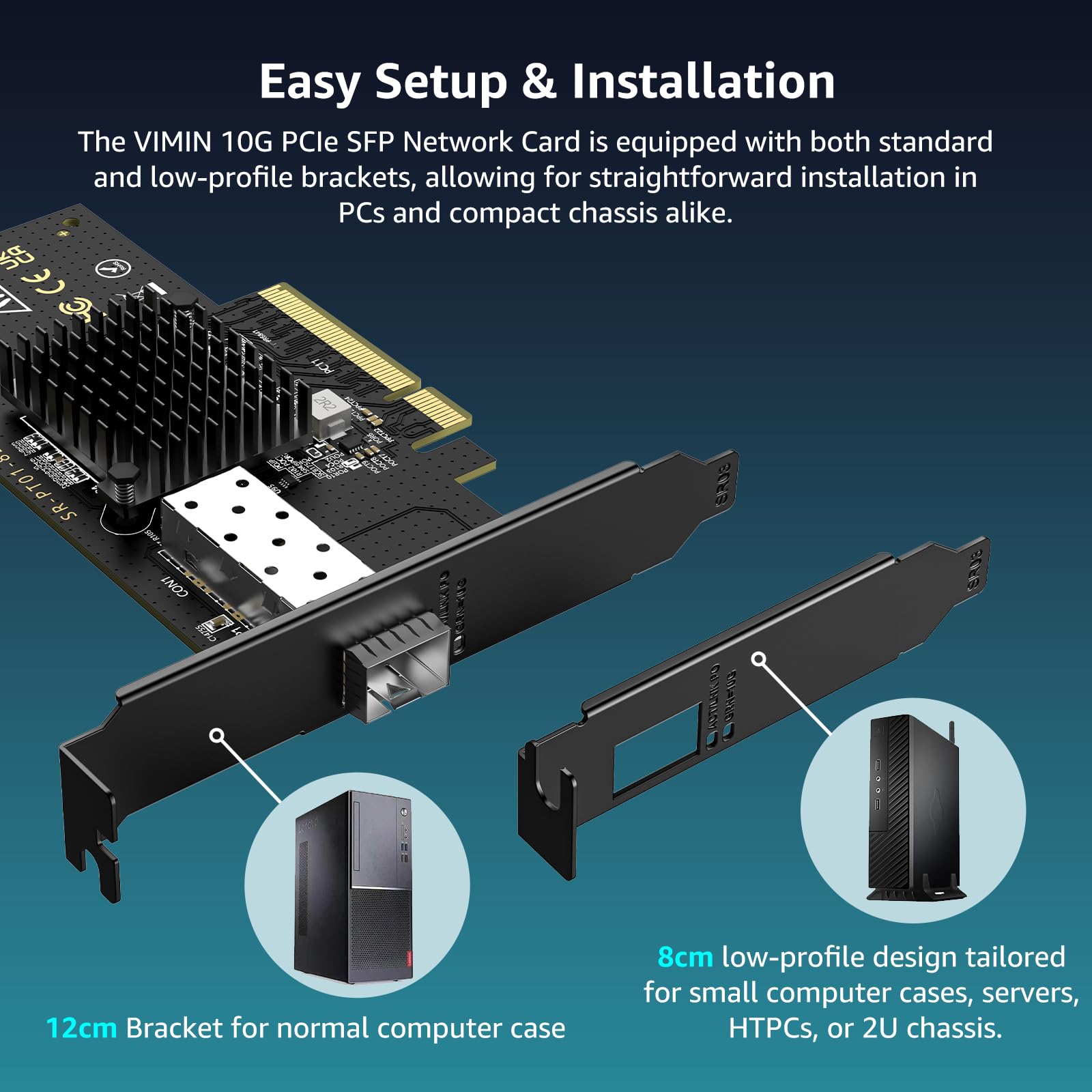 Carte Réseau PCIe 10Gb SFP avec Contrôleur Intel 82599 (X520-DA1), VIMIN Adaptateur Ethernet 10G NIC+Un Seul Port 10Gbps SFP, Compatible avec Express PCIe X8/X16,Windows/Linux/VMware
