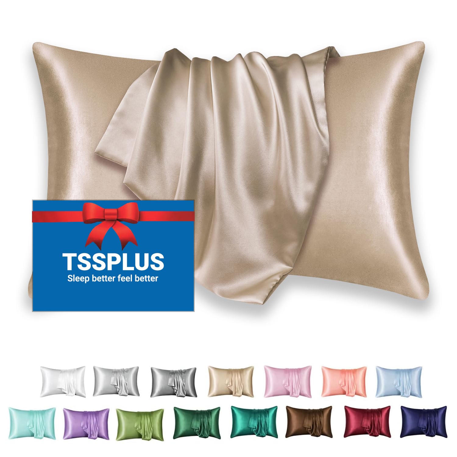 Silk Pillowcase for Hair and Skin, Mulberry Silk Pillow Cases, Anti Acne, Cooling, Beauty Sleep, Natural Silk Satin Pillow Covers with Envelope Closure (Standard - 20×26 Inch, 03 - Champagne)