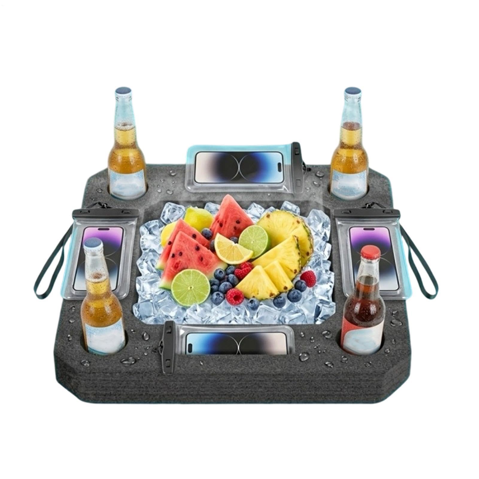 Pool Tablett Schwimmend 50x50cm – Tragbare Servierplatte mit Fächern | Getränkehalter für , See, Strands & Gartenparty, Leichte Ablage für Snacks & Getränke, Perfekt für Sommer, Camping