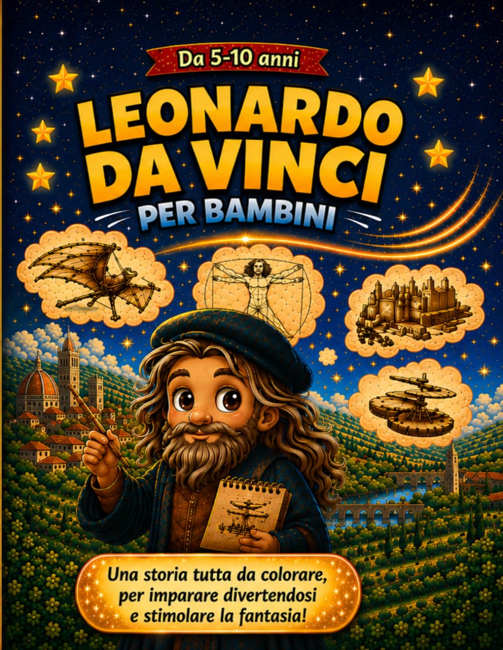 Leonardo Da Vinci per bambini: Una storia tutta da colorare per stimolare la fantasia divertendosi (Impara divertendoti, con i personaggi della nostra storia)