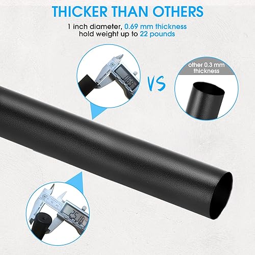 Miniatura 5 de Barra de cortina industrial, 1 pulgada, negro, rústico, 30-120" con soportes, montaje en paredtecho, acero de alto carbono, acabado de acero negro