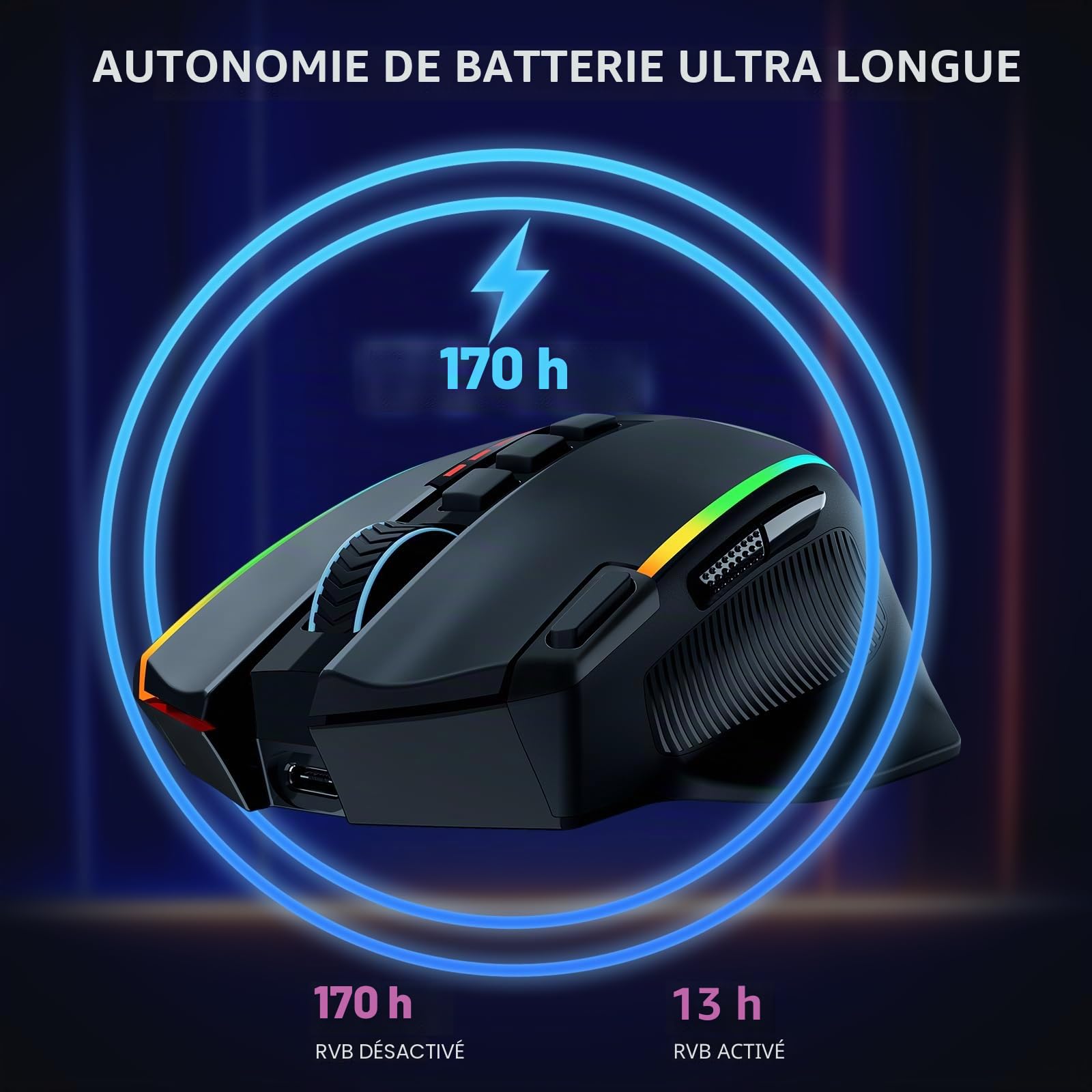 Redragon Souris Gamer Sans Fil, Souris Ergonomique 16000 DPI avec Bouton de Tir, 9 Boutons Programmable & Macro Editing, Souris de Jeu Sans Fil 170 Heures Soutenues et Rétroéclairage RGB pour Mac/PC