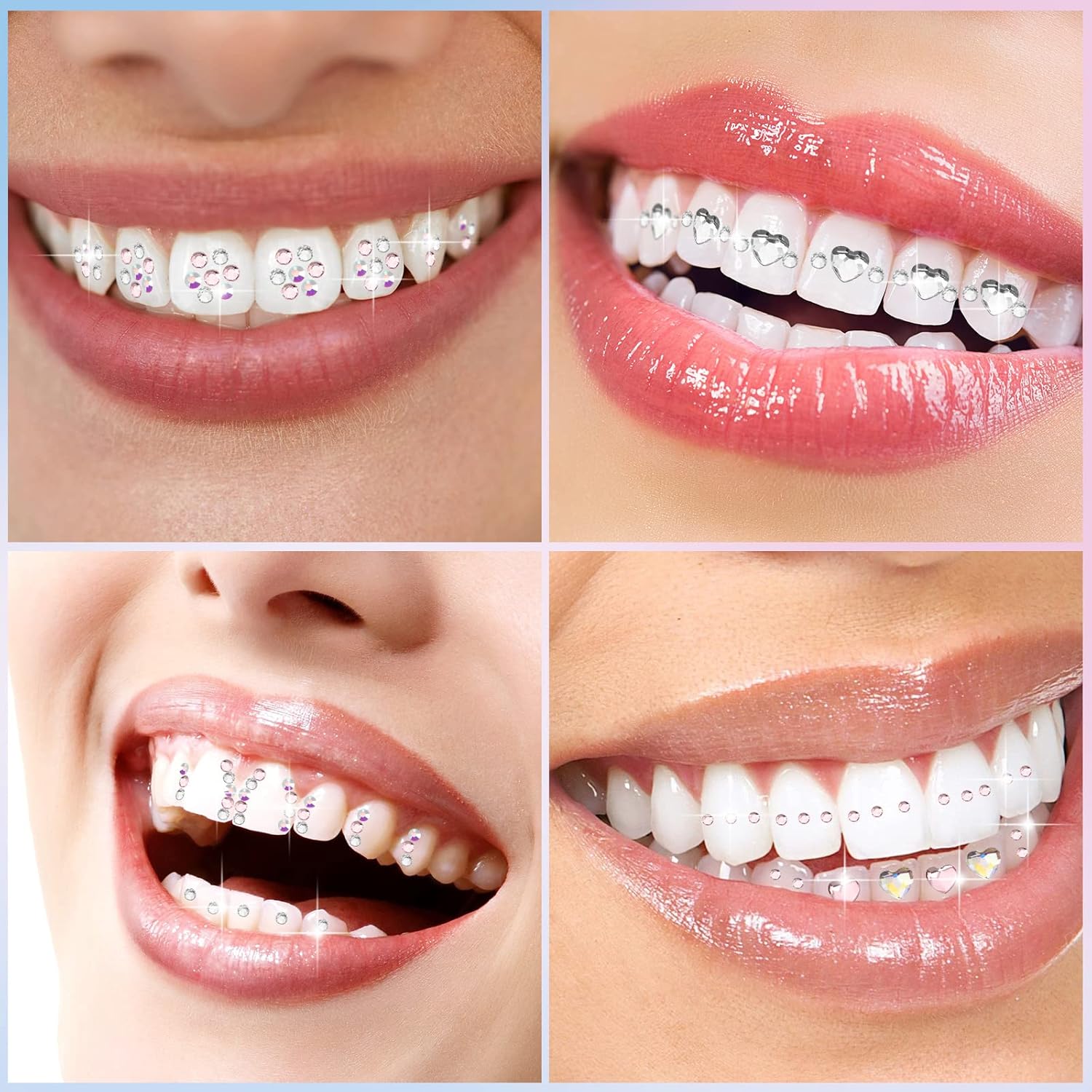 Sosation 377 Pcs 4 Shapes Tooth Gem Jewelry DIY Crystal Tooth Gems Professional Fashionable Artificial Crystal Reflective Ornaments Shining Teeth for Birthday Party Decor(Without Glue)
