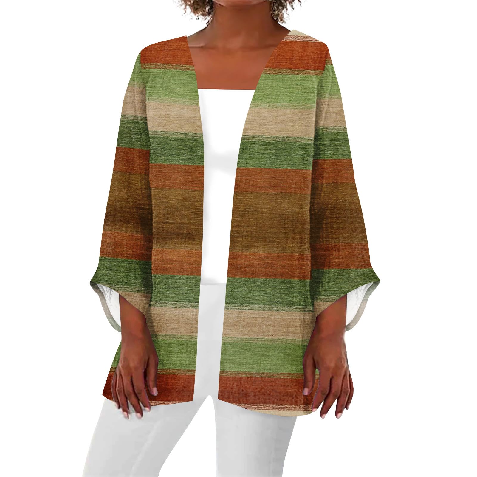 Generic Chaleco Mujer Cárdigan Largo Verano Algodón Manga Larga Chaqueta Punto Ligero Abierto Delante Elegante Chalecos Moda Bohemia Impreso Floral Ropa De Playa