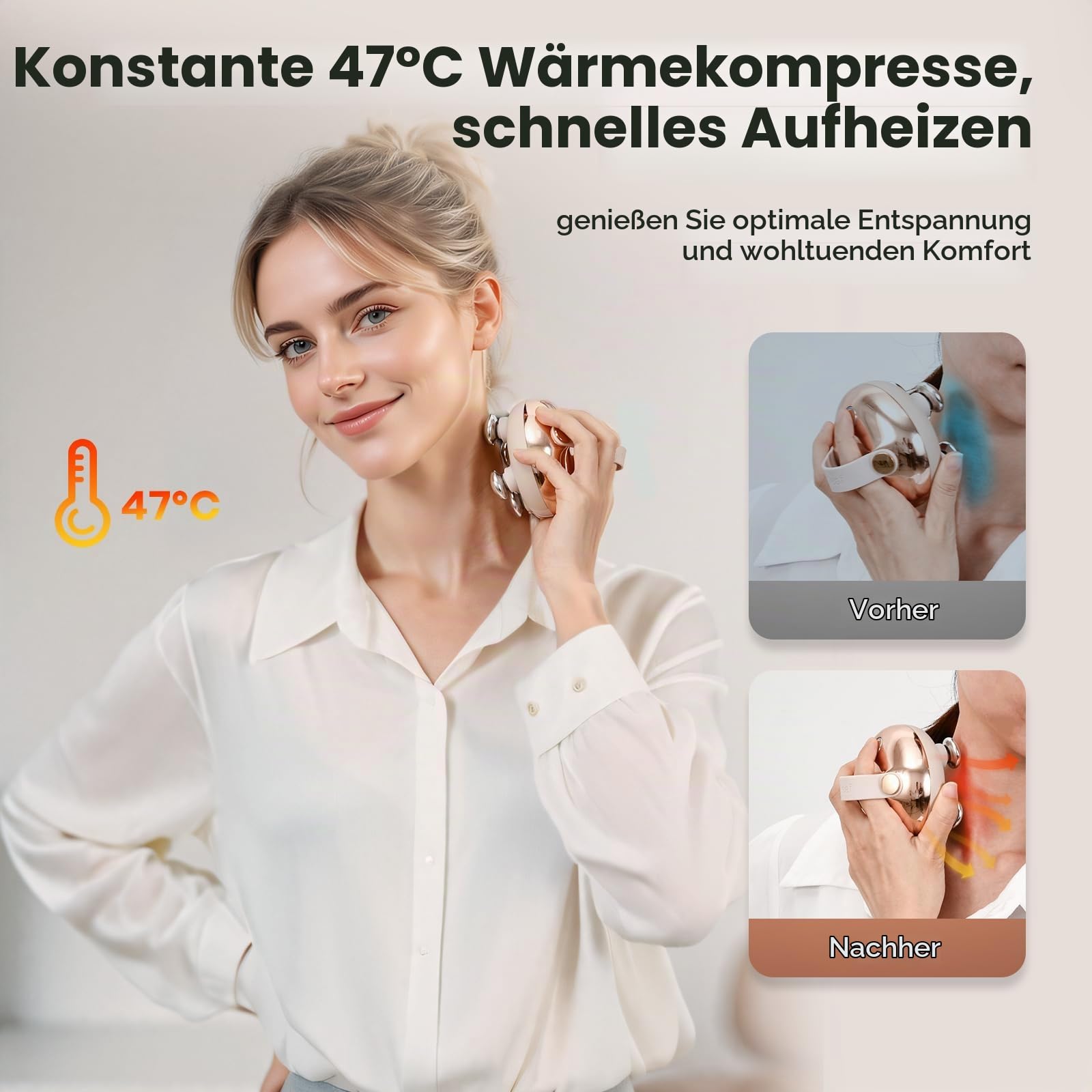 arboleaf Kopfmassage elektrisch mit Wärmefunktion 4 Stufen für Entspannung | Kopfhaut-Massagegerät IPX7 wasserdicht mit Warmköpfen & abnehmbarer Massageköpfen, handliches Kopfmassagegerät