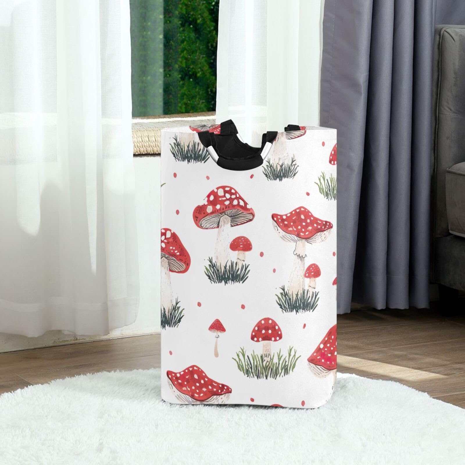 Jihqo Laundry Hamper Basket Vivid Mushrooms Collapsible Nursery Storage Bin Waterproof Clothing Baskets for Home Bedroom Bathroom Washing Room