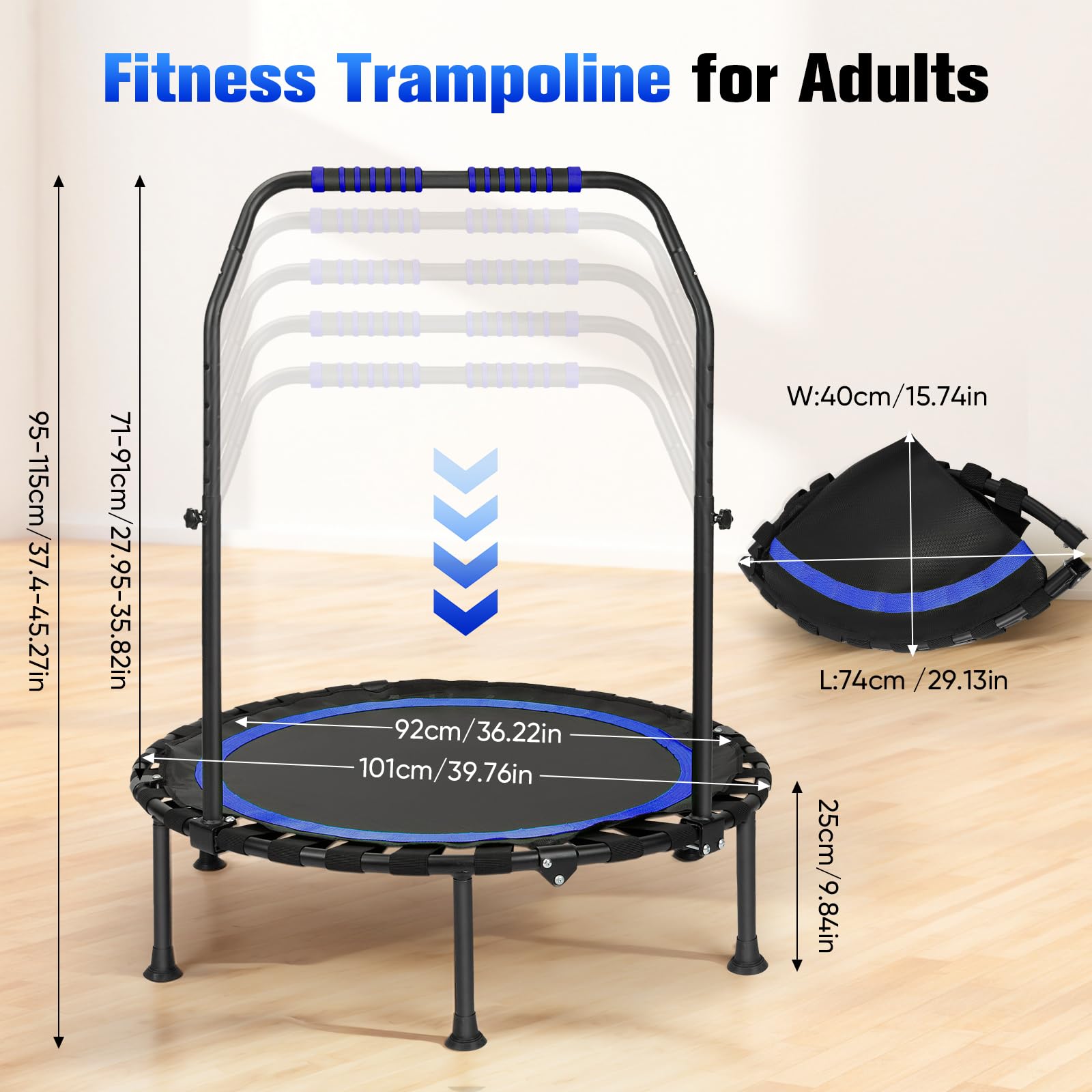 Trampoline d'intérieur de fitness pliable sans installation | Ø 101 cm, mini trampoline | Charge maximale 150 kg | Stable et silencieux pour adultes