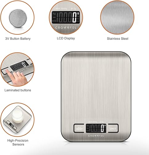 Miniatura 8 de CROWNFUL Mini máquina para hacer gofres Cool Grey & CROWNFUL Food Scale, báscula digital de cocina de 11 libras de peso