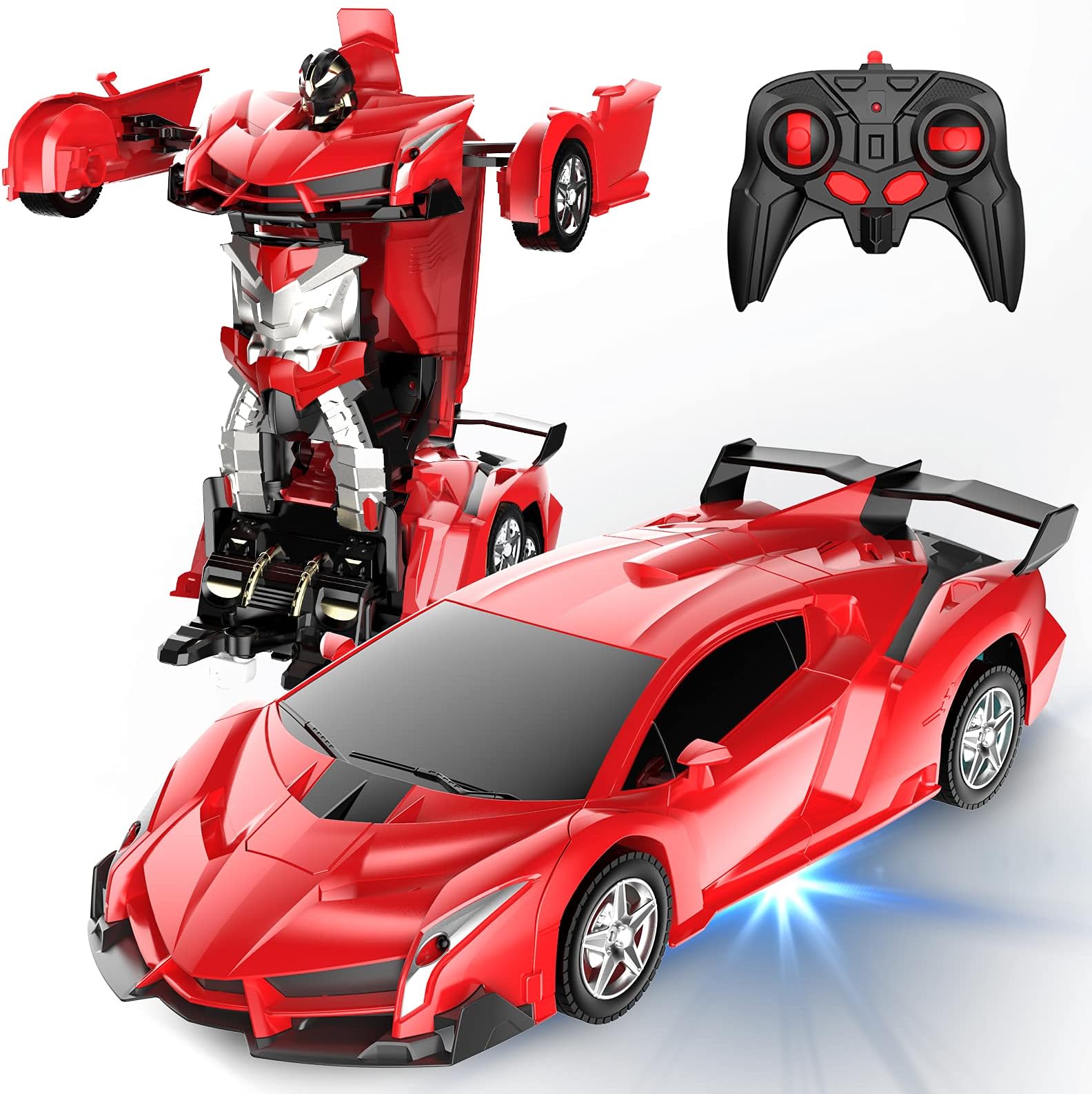 RC Car, Transforming Robot Toy, 2.4Ghz 1:18 Scale Model with One-Button Deformation, 360°Drifting - Red