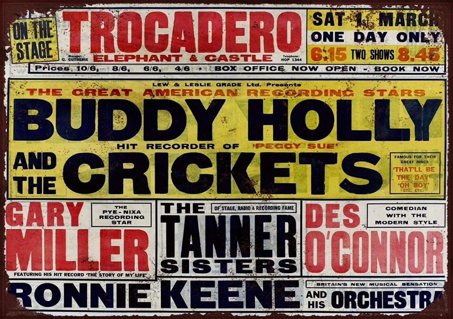 Buddy Holly Vintage Retro Decor Metal Tin Sign Wall Art Decor Metal Sign Poster 8X12 Inches