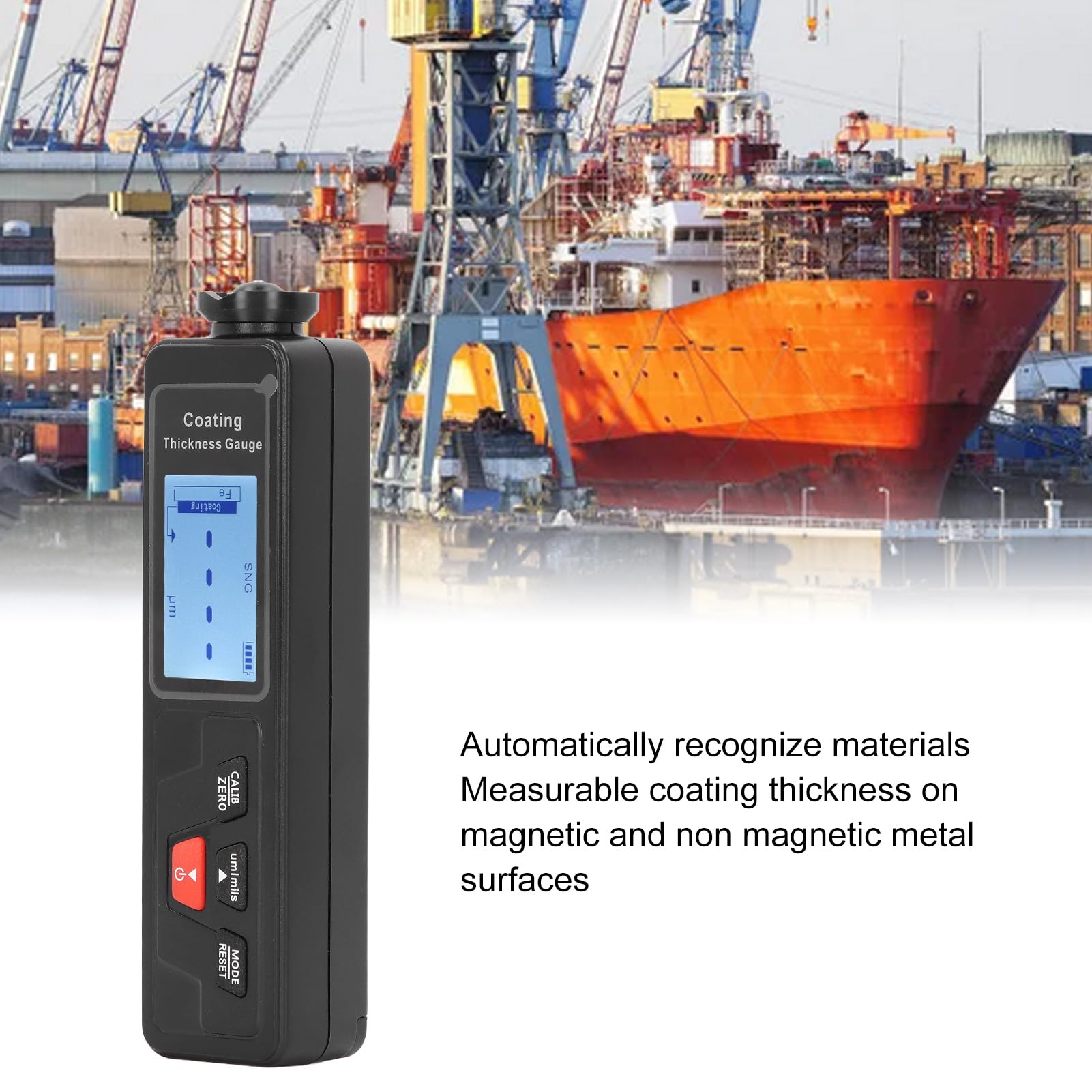 Compact Portable Coating Coating Paint Thickness Gauge, Coating Thickness Tester Paint Thickness Gauge Auto Material Recognition Backlit LCD Display for Steel and Aluminum