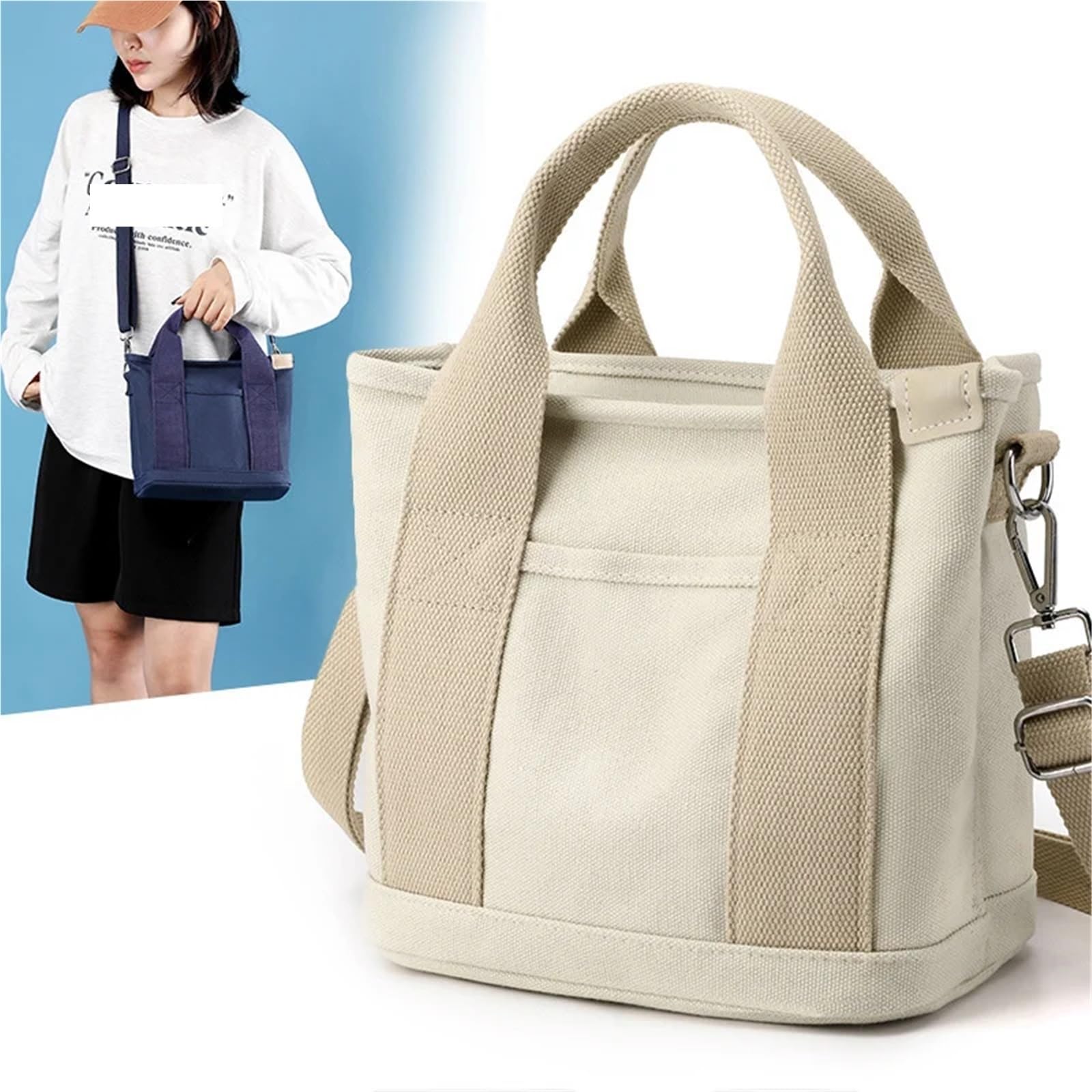 Canvas Tote Bag Damen Kleine Tasche mit Reißverschluss Lady Single Shoulder Tragbare verdickte Handy Bucket FüR Damen