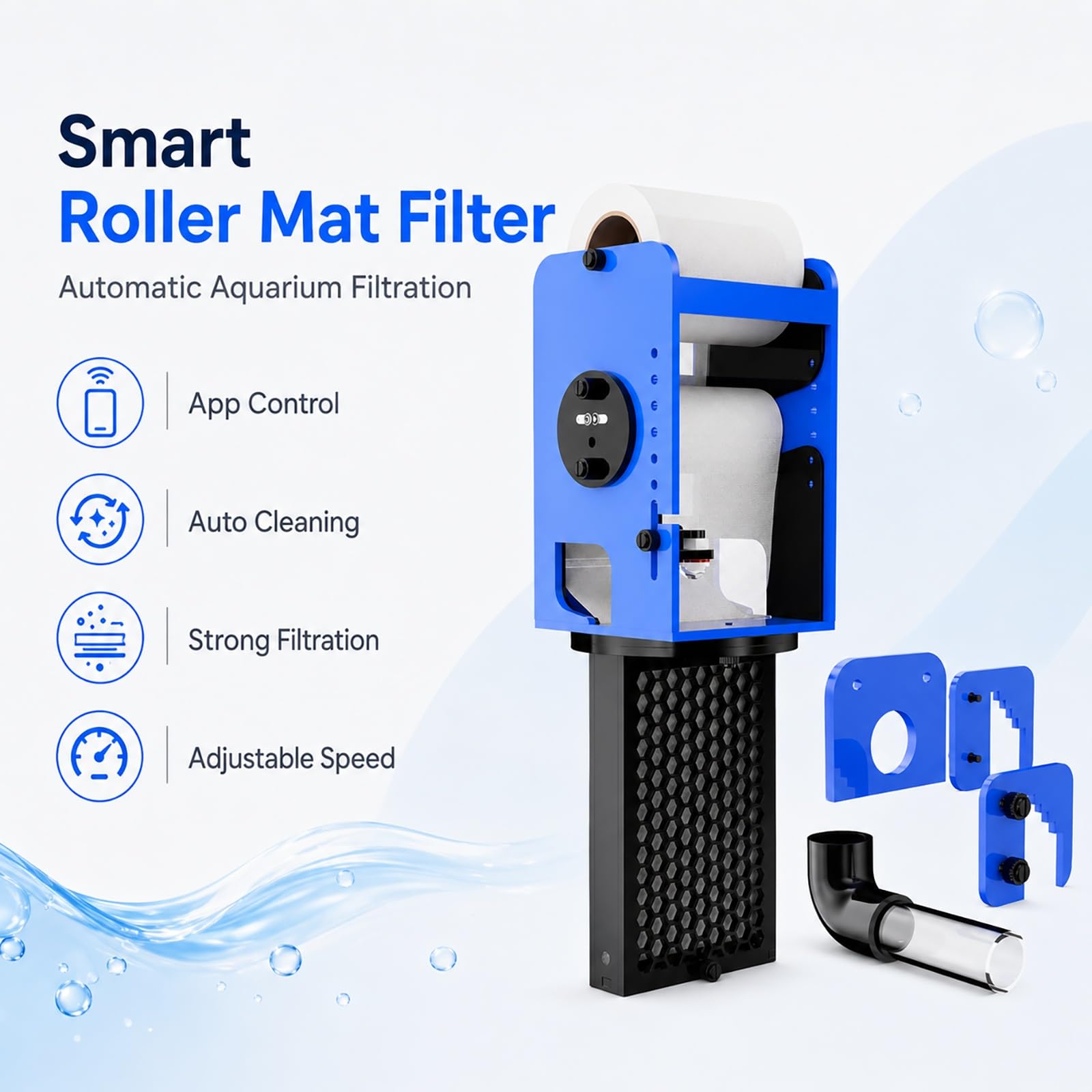 Genérico Filtro de Tambor Automático, Filtración Inteligente con Rollo de Vellón for Acuario, Sensor de Nivel de Líquido y Velocidad Ajustable for Tanque Marino