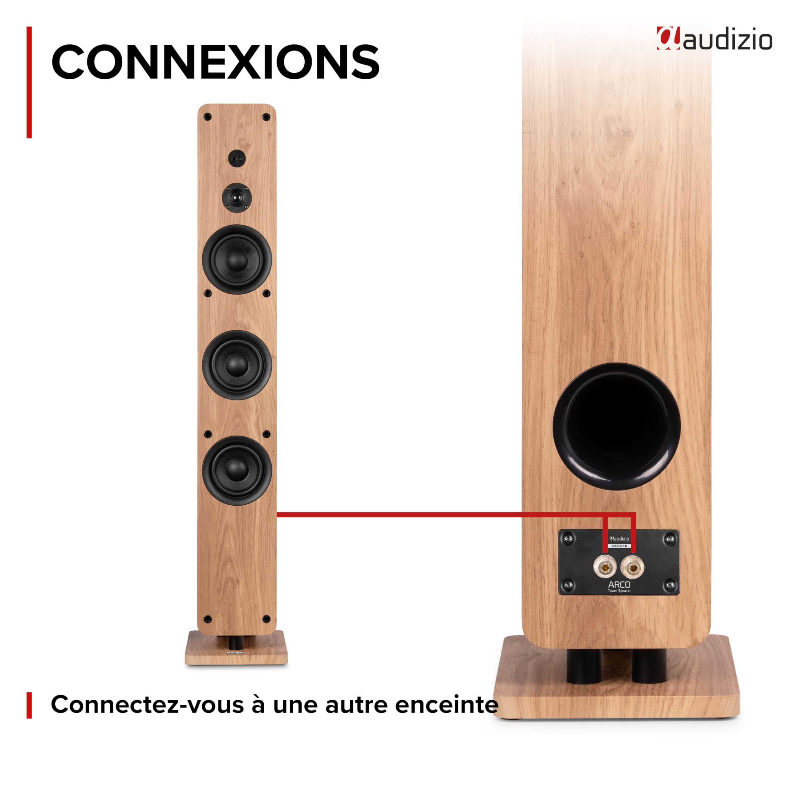 Audizio ARCO - Enceinte Colonne Hi-FI Active Chêne Clair avec Radio Dab+ 160W avec 3 Woofers 4″ - Tour de Son BT, USB, Optique