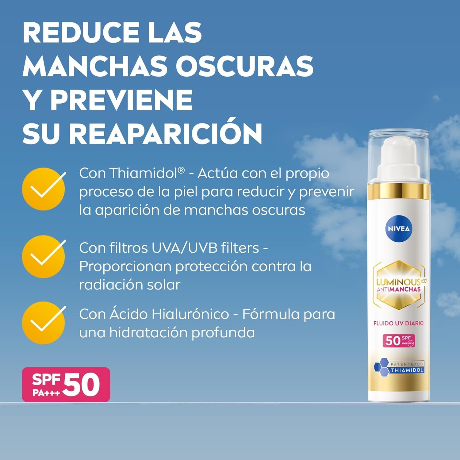 NIVEA Cellular Luminous630 - Set Antimanchas - Sérum 30 ml y Crema de Día FP50 40 ml - Antimanchas, Hidratación y Protección Solar - Ácido Hialurónico, Thiamidol - Piel Uniforme - Todo Tipo de Piel