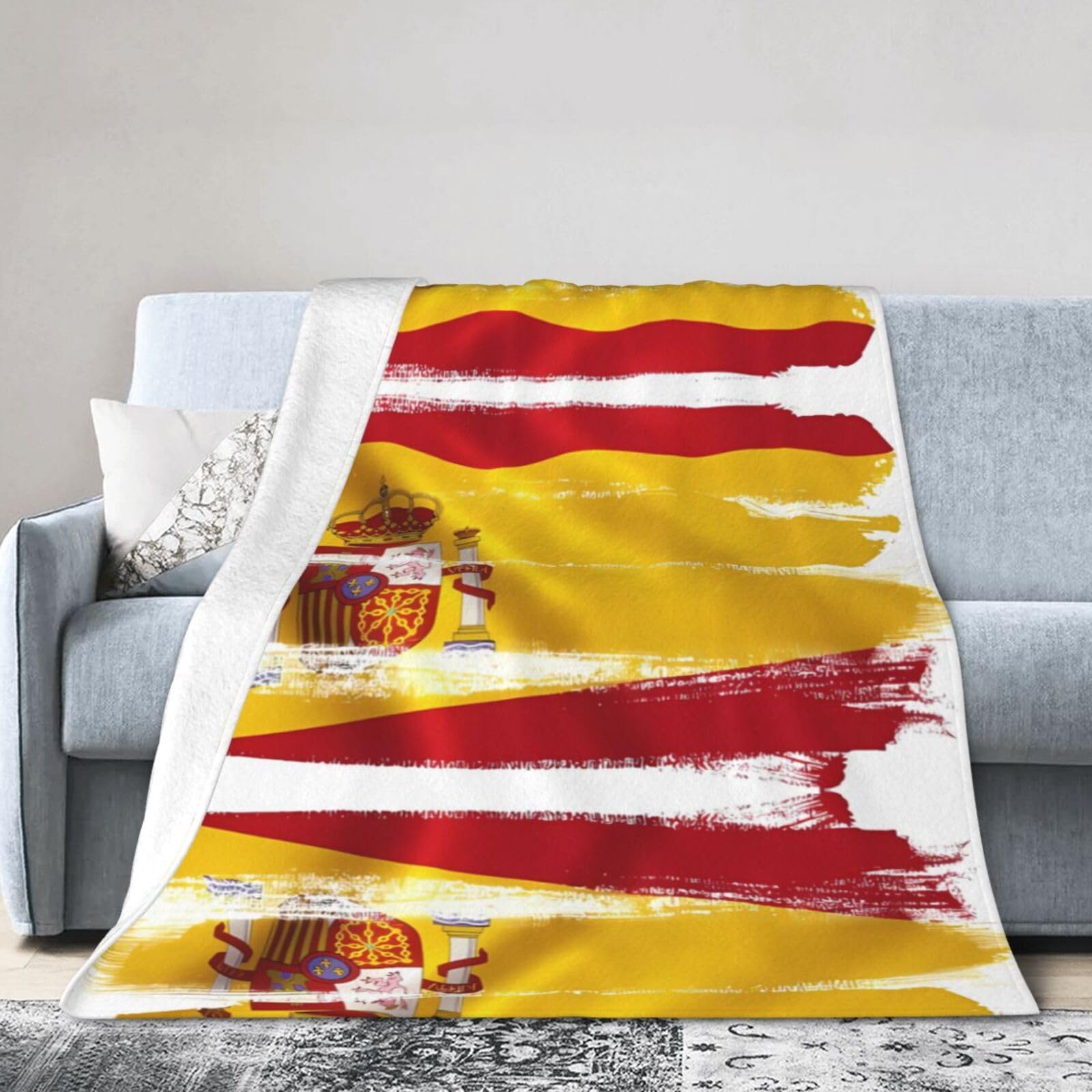 Spain Flag 50"x40" Fleece Blanket, Full Size, Super Soft, Suitable for Bed, Sofa, Camping, All Seasons