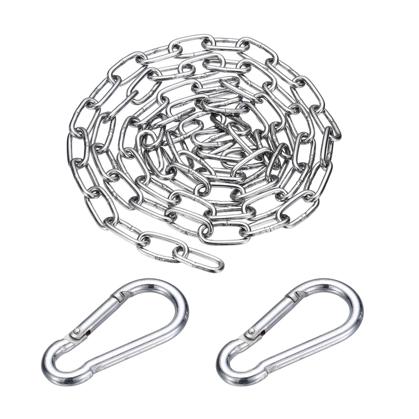 DEFANEX 304 Stainless Steel Link Chain with 2 Hook (3/16" x 9.8 ft / 3 m x 4 Mm) - Utility Hanging Coil Chain Link Locking Pulling for Outdoor Fence Pet Dog