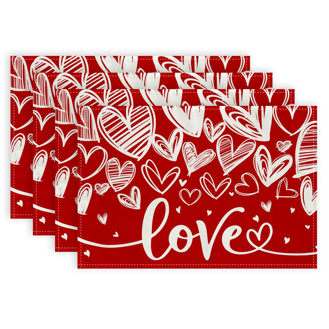 ARKENY Valentine's Day Placemats 12x18 Inches Set of 4, Love Heart Red Seasonal Farmhouse Burlap Indoor Kitchen Dining Table Decorations for Home Party AP522-18