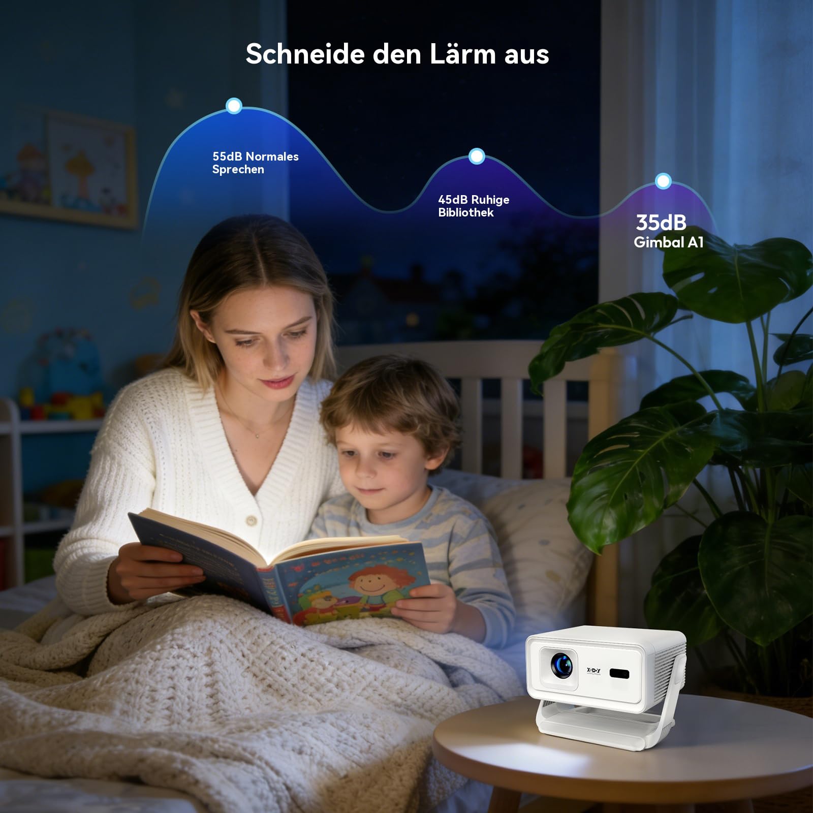 Xgody A1 Mini Beamer 260 ANSI Unterstützt 4K & 8K Heimkino Native 720P | 6D Auto-Trapezkorrektur, Autofokus, 180°Drehung, Android 14, WiFi 6 Bluetooth 5.4, tragbar Projektor für Handy, Schlafzimmer