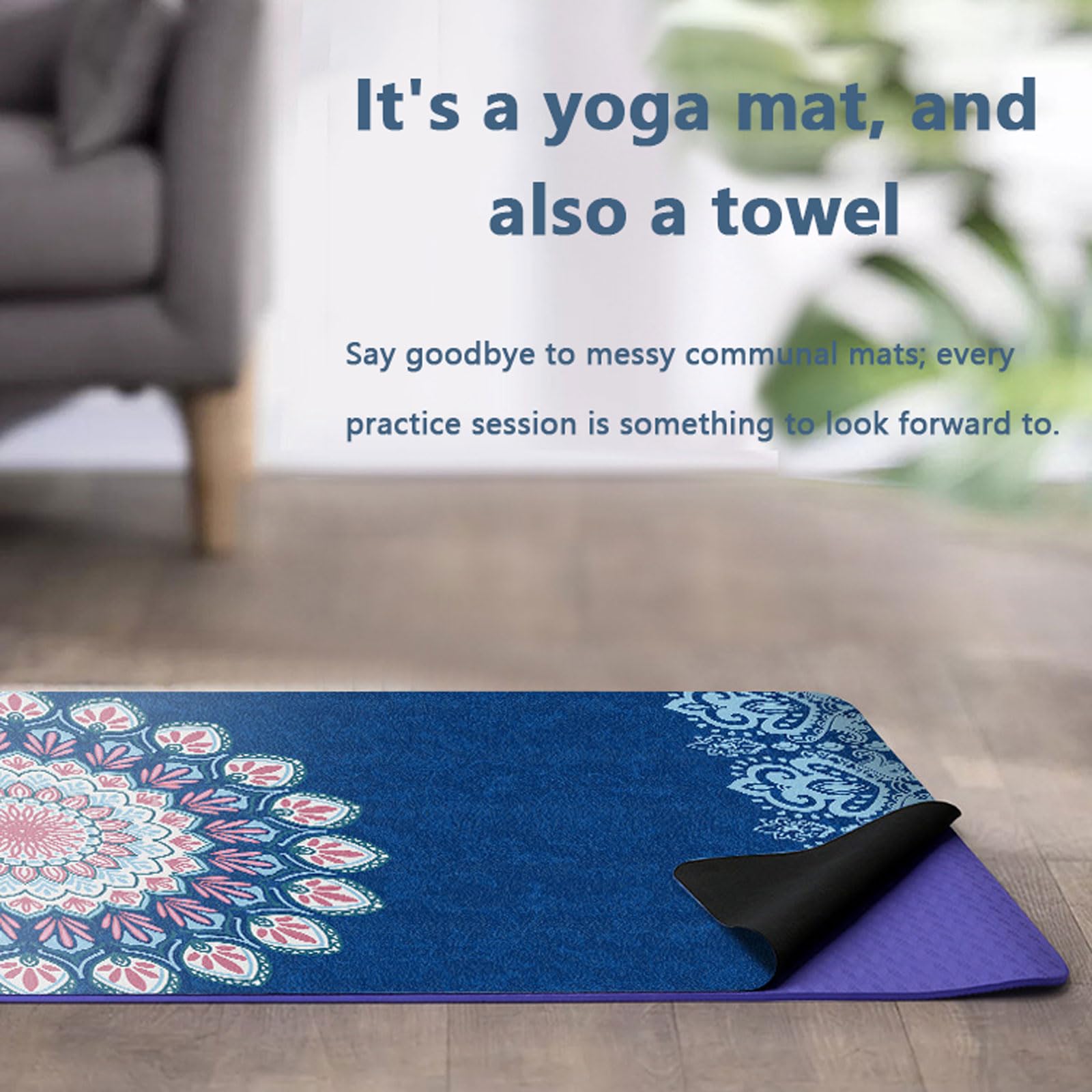Hot Yoga Handtuch 183*68*0.15cm Fitness Handtuch rutschfest Schnelltrocknendes hygienische Auflage für Yogamatte Leicht & Faltbar Fitness Handtuch für Pilates Hot Yoga Picknick im Freien