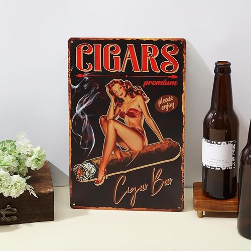 Miniatura 5 de GLOBLELAND Letrero de metal vintage con forma de pin up de señora de 8 x 12 pulgadas, diseño retro de cigarro divertido, letrero de puerta de