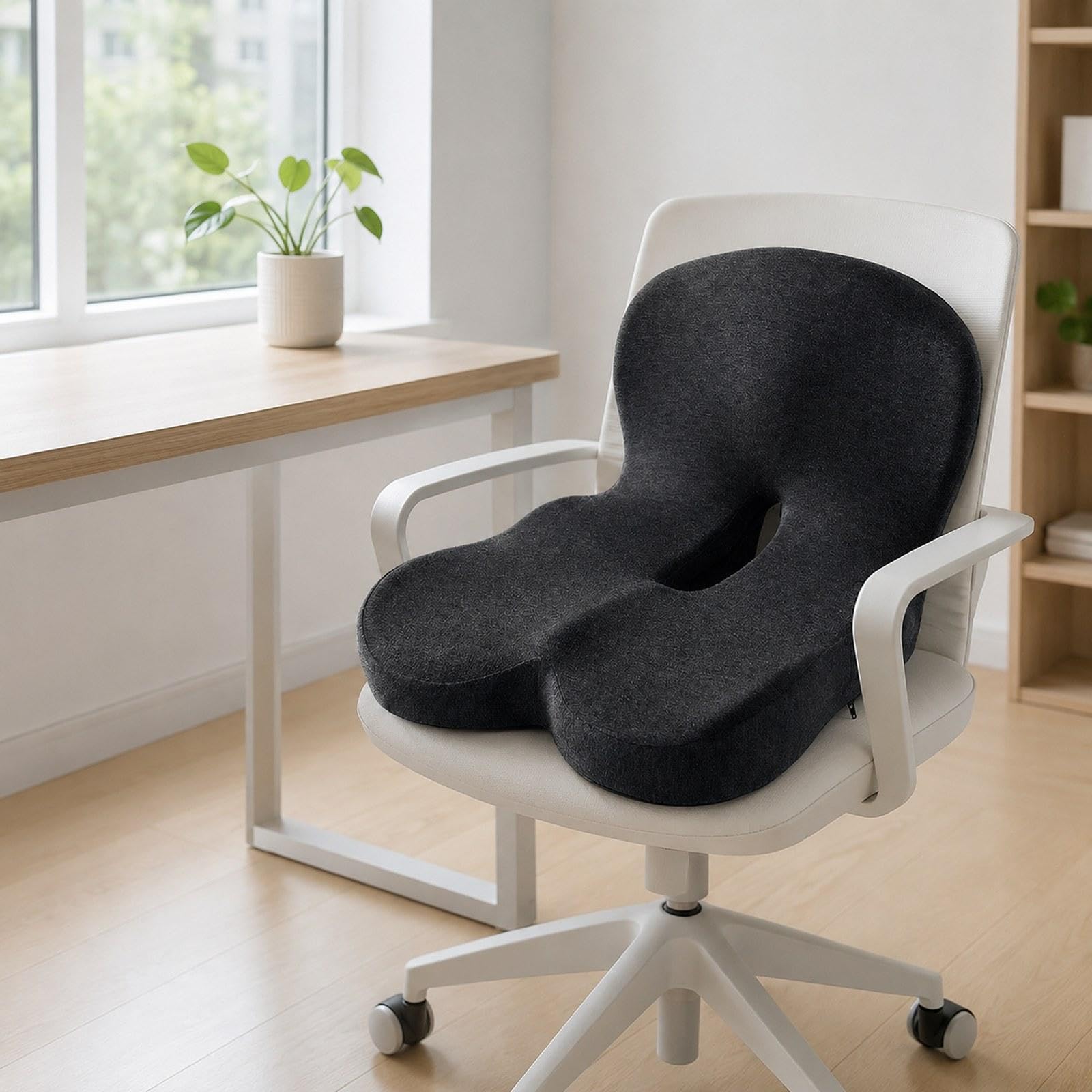 Cuscino Seduta Memory Foam Cuscino Ergonomico Antiscivolo Cuscino Schienale Pad Traspirante Copertura Lavabile Adatto per Lavoratori Studenti Casa Uff, Grigio Scuro