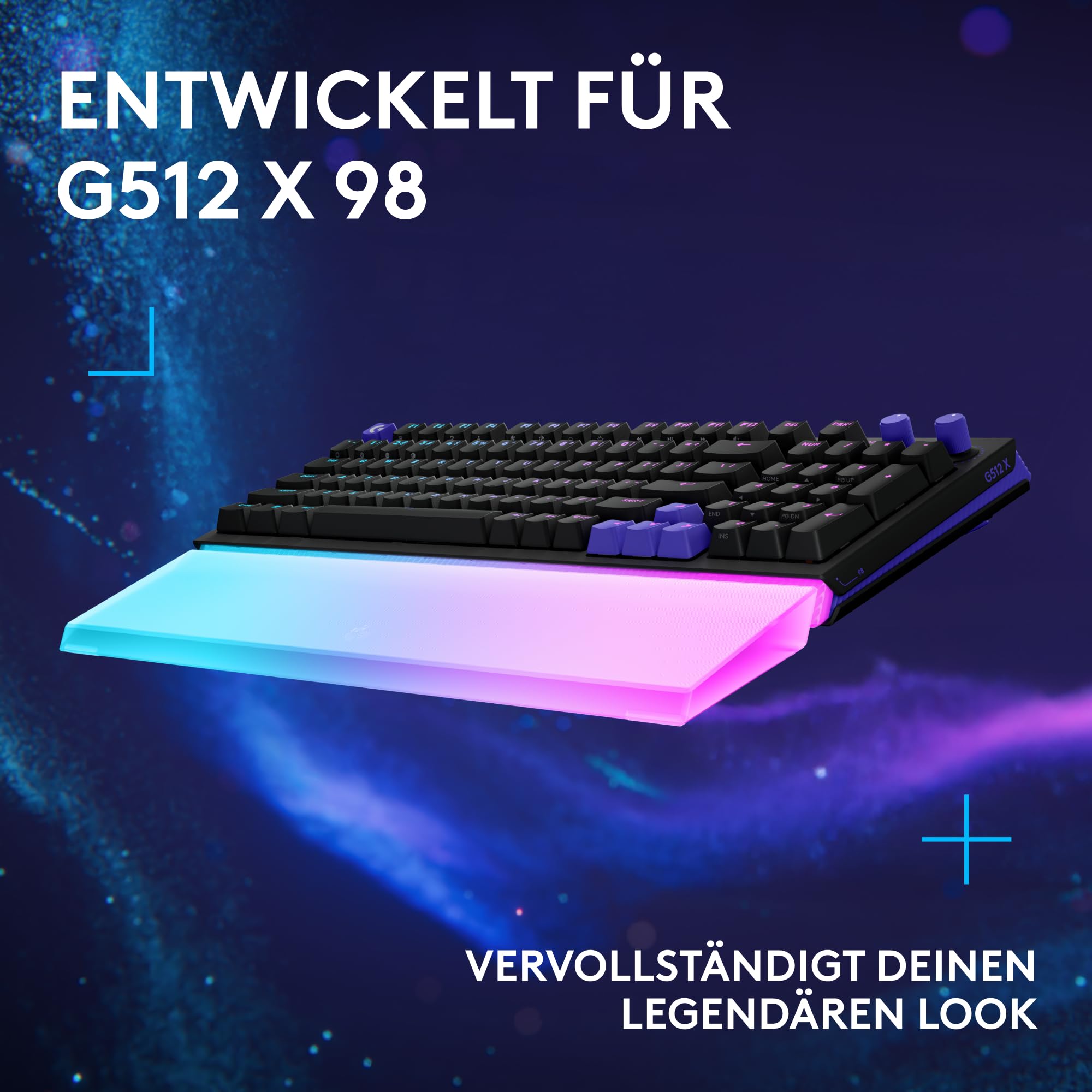 Logitech G G512 X PALM REST 98, LIGHTSYNC RGB Acryl-Handballenauflage | Lichtleistenverstärkung, lasergraviert, Premium-Support für die Gaming-Tastatur G512 X 98 - Transparent