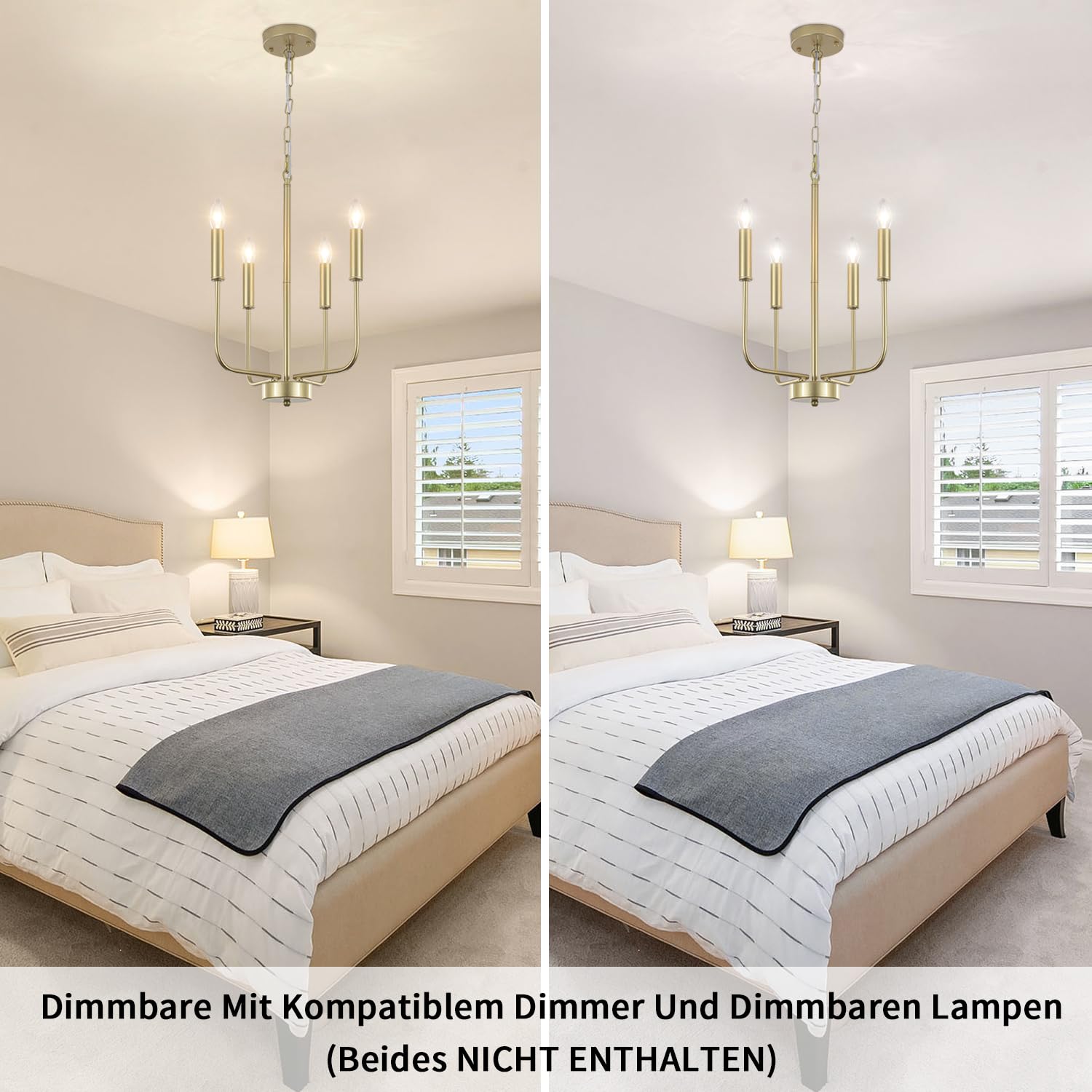 Kronleuchter Gold 4 Flamming Kronleuchter Modern Deckenleuchte Wohnzimmer | Deckenleuchte Kronleuchter Vinatge Pendelleuchte Modern Hängeleuchte für Esstisch Küche Schlafzimmer, Höhenverstellung, E14