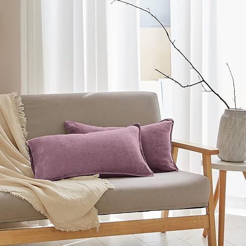 Simple&Opulence Juego de 2 fundas rectangulares decorativas 100% de lino para cojín lumbar de 12 x 20 pulgadas, para sofá, cama, sala de estar,