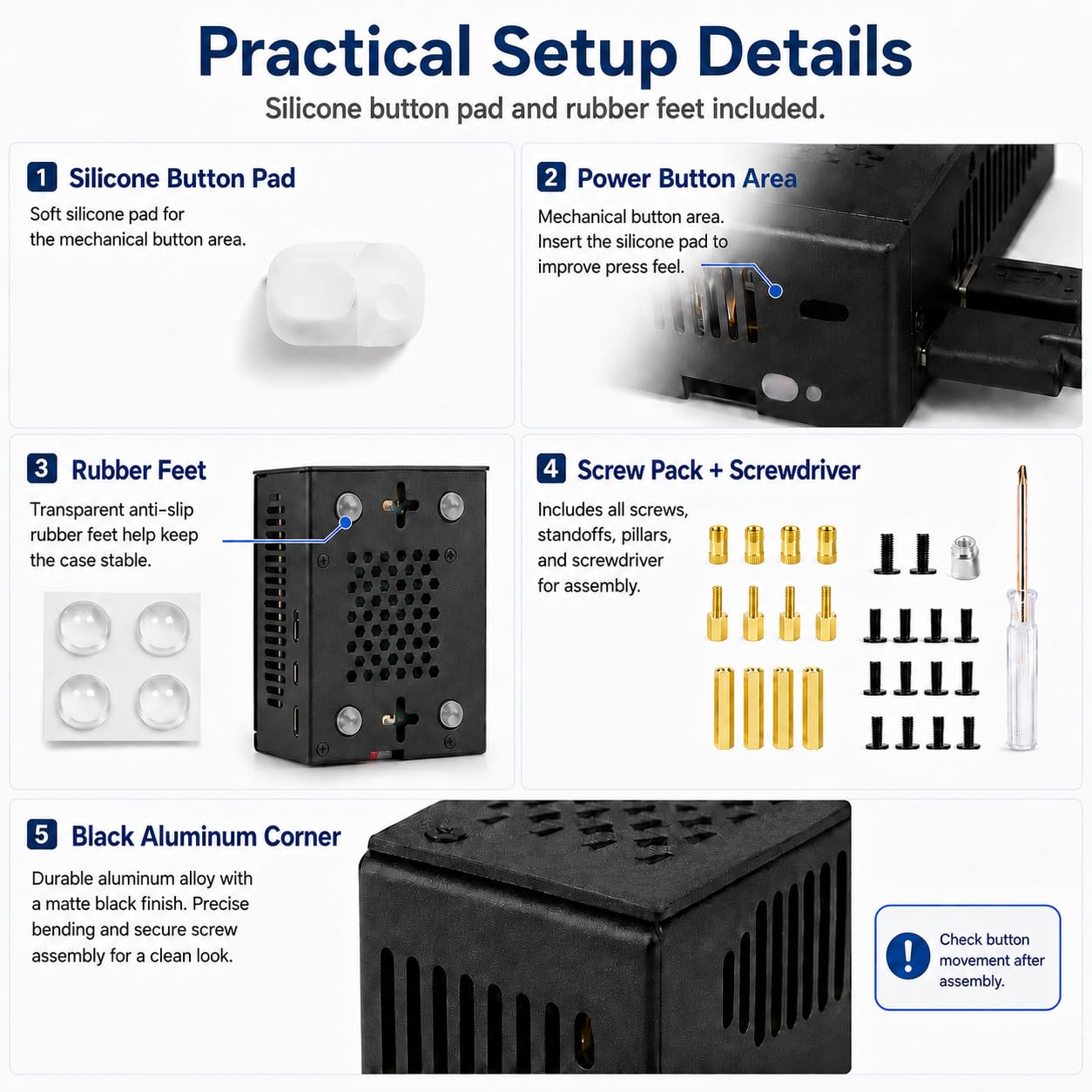 Custodia in metallo per Raspberry Pi 5, supporto Pi 5 Active Cooler, spazio per cappelli, schede aggiuntive, refrigeratore e cappelli NVMe (nero)