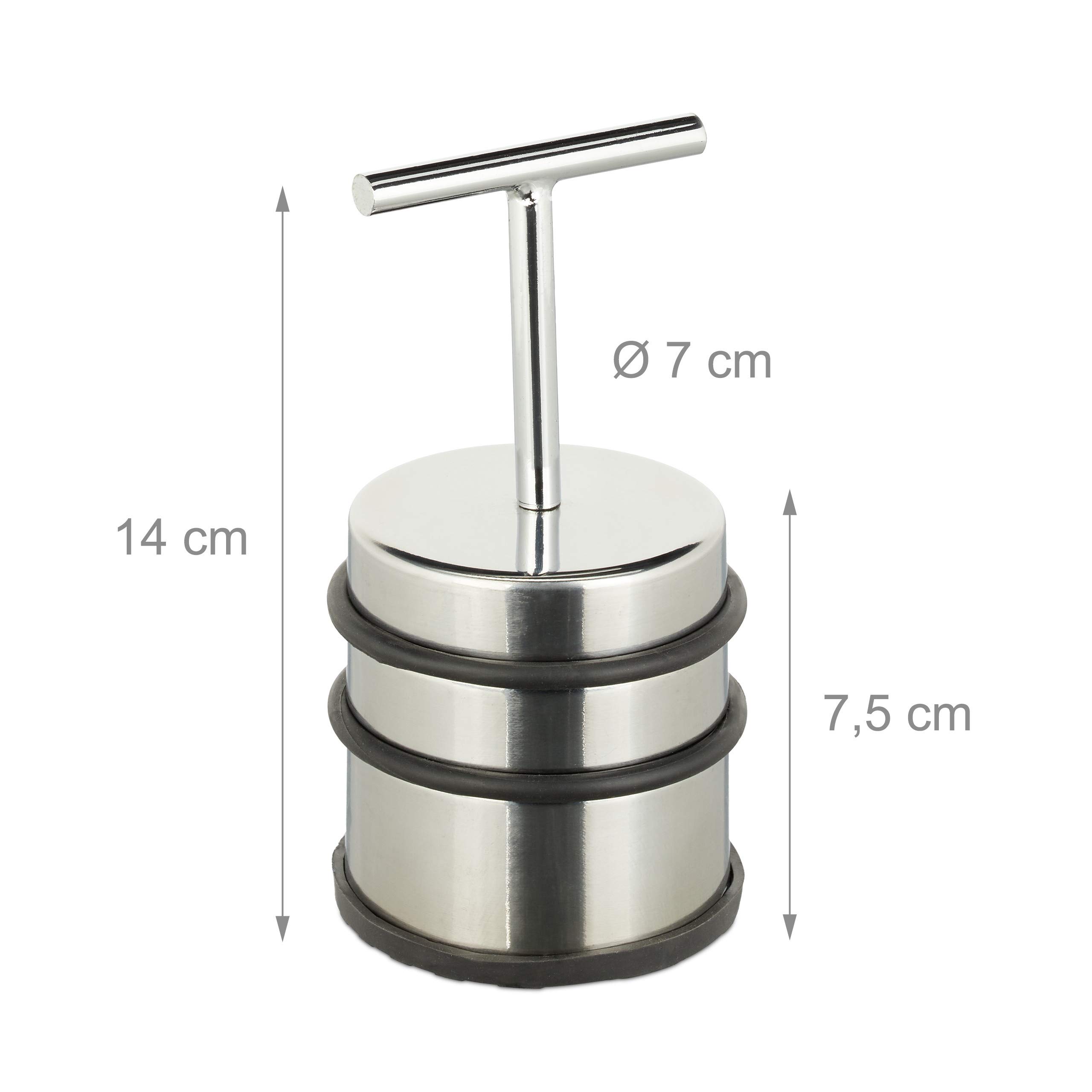 4x Fermaporta con Manico, Blocca Porta e Finestra, Rotondo e Alto, da Interno, Acciaio e Gomme, ∅ 7 cm, Argento